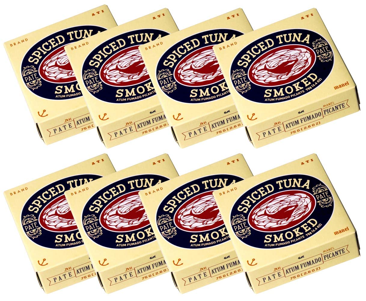 Portuguese Smoked Spiced Tuna Pate | B Vitamins, Omega-3 | Tinned Seafood by Ati Manel | 8 x 75g Cans