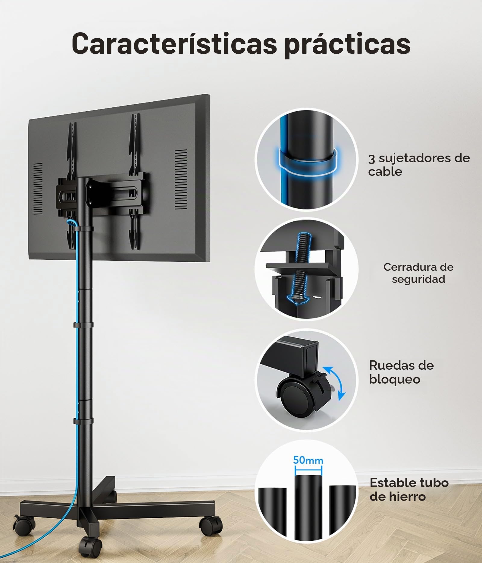 Soporte TV Ruedas para Television de 27 a 60 Pulgadas - Soporte TV Pie Móvil Altura Ajustable | MAX Vesa 400x400mm 40 KG