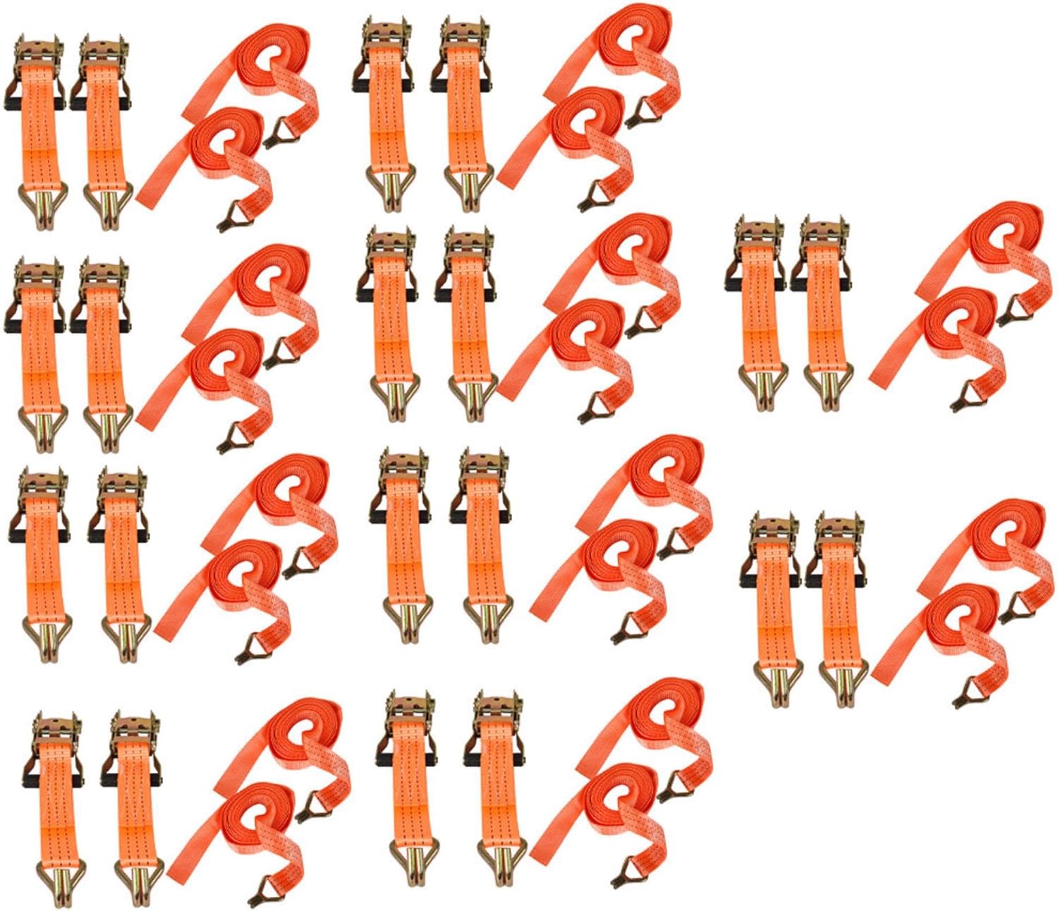 1.5Inch * 15Ft 4000 Pound Heavy Duty Ratchet, Hooked Ratchet Sling Tool, Orange, with a Load Capacity of 1800Kg, 20PCS