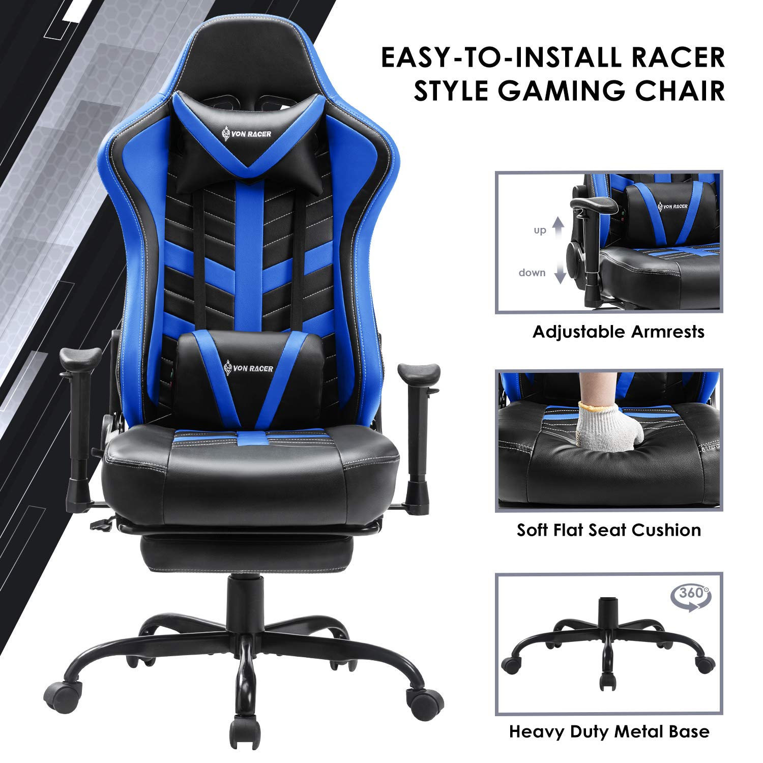 Buy VON RACER Gaming Chair with Footrest Racing Computer Desk Office