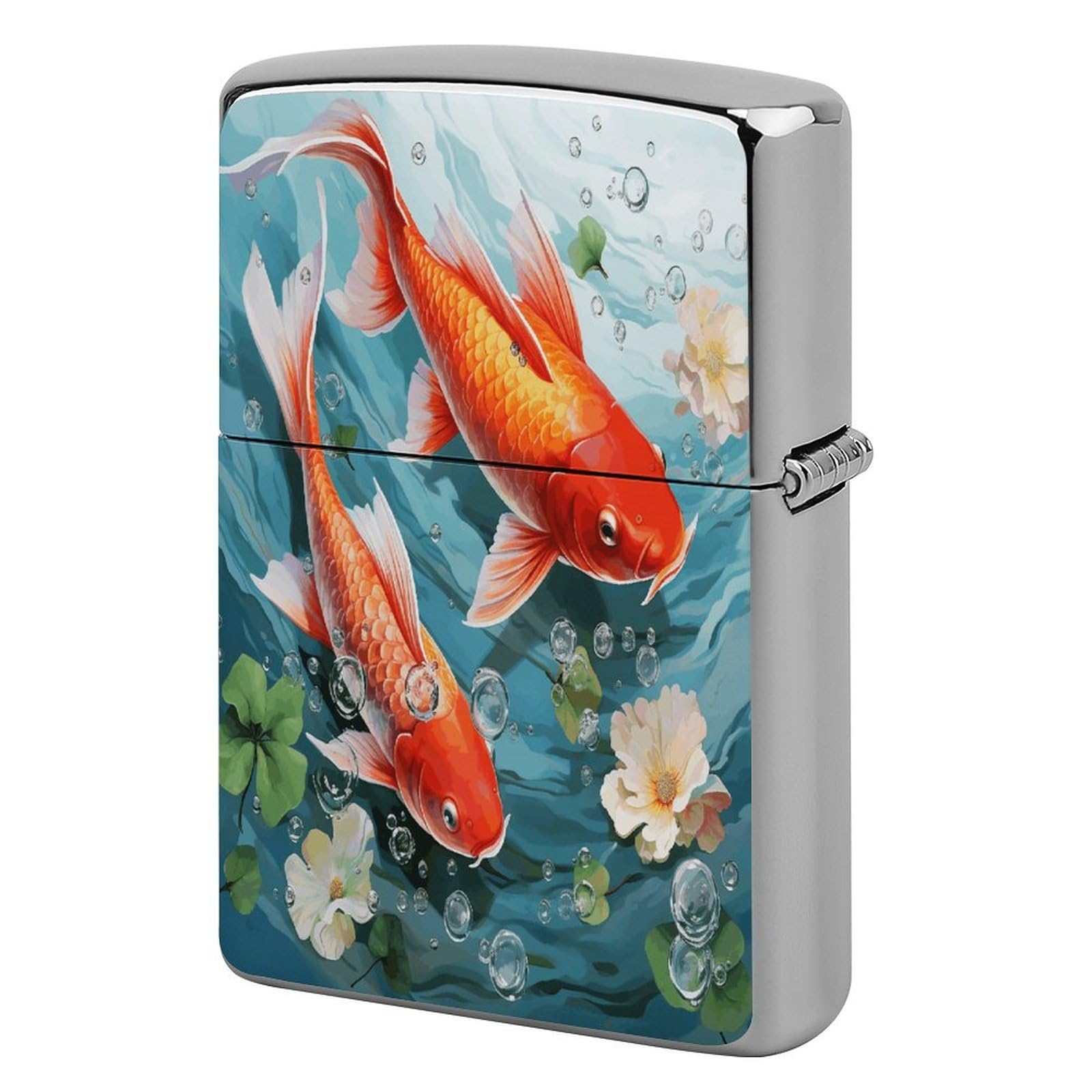 Fekiloot Style Japanese Pretty Red Carp Fish Lighter Case Cover Metal Lighter Case