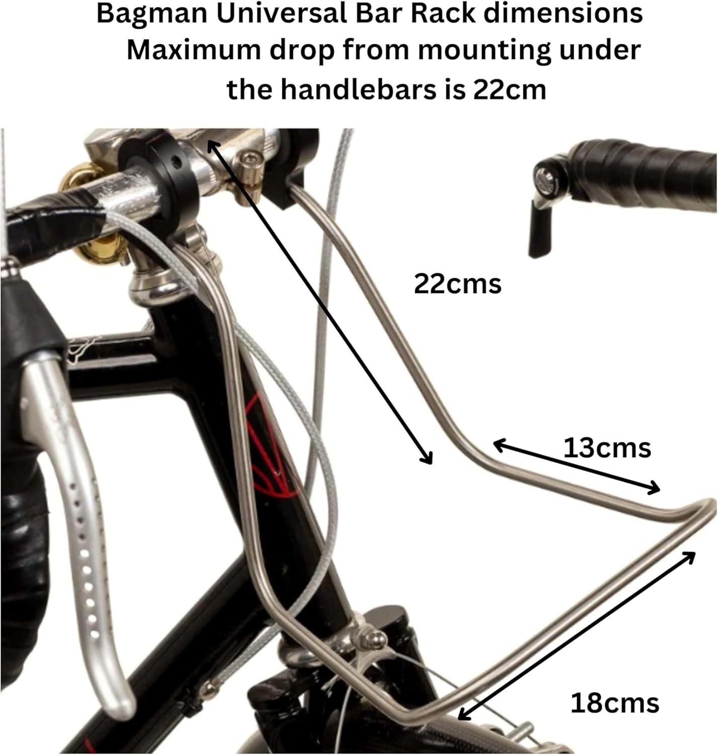 Bagman Bar Rack for Bicycles, Support for Front Panniers and Baskets, High Stability, Easy Installation