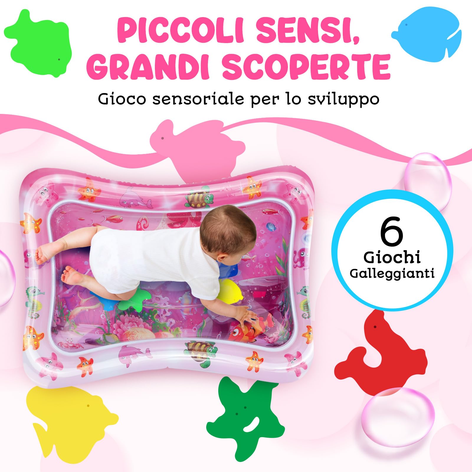 Tappetino Acqua Neonato – Tappeto Sensoriale Gonfiabile per Tummy Time - Gioco Neonati - Tappetino ad Acqua per Bambini 100% Senza BPA - Tappeto Gonfiabile per Neonati – Rosa - Avec Maman