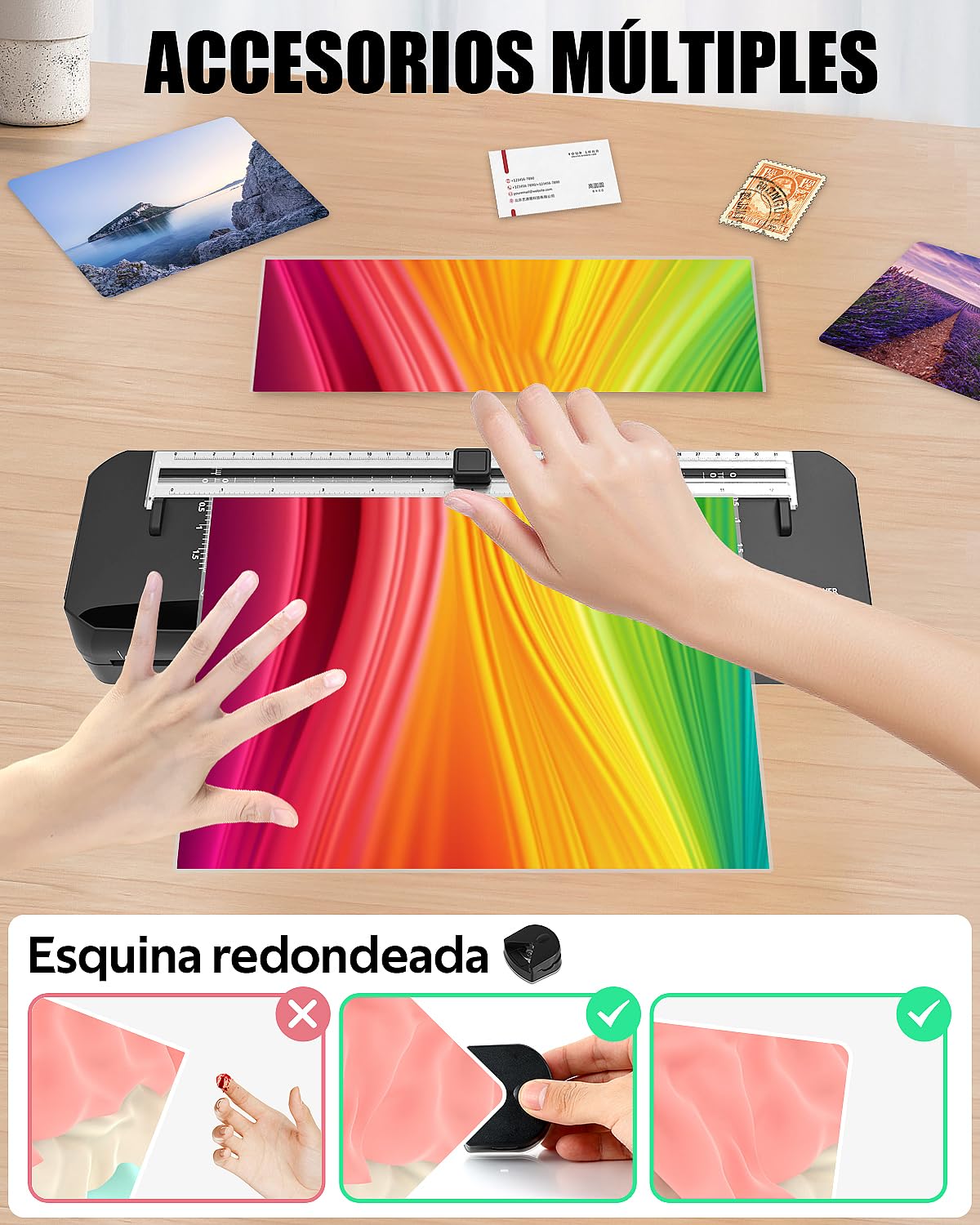 Plastificadora, plastificadora A3 de 70 segundos calentamiento rápido, Máquina de Laminadora Frío y Caliente con Cortador Integrado y 50 bolsas laminadas para uso doméstico, oficina, escuela, fotos