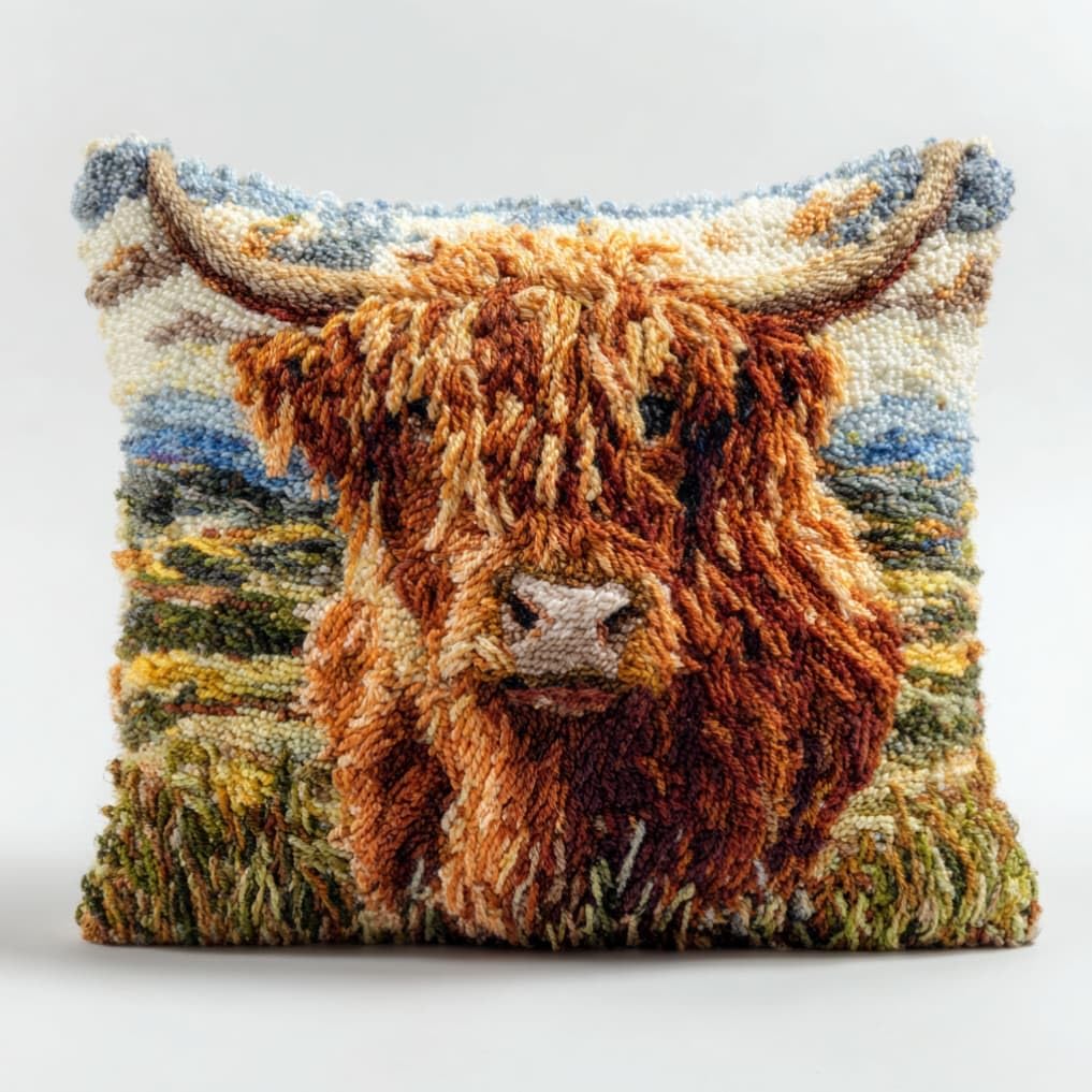 kitphoenix Latch Hook Kits Cushion Highland Cattle 43Cmx43Cm
