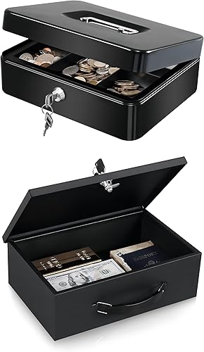 KYODOLED Caja de efectivo con bandeja de dinero y cerradura, caja de bloqueo para efectivo, objetos de valor y otros artículos personales