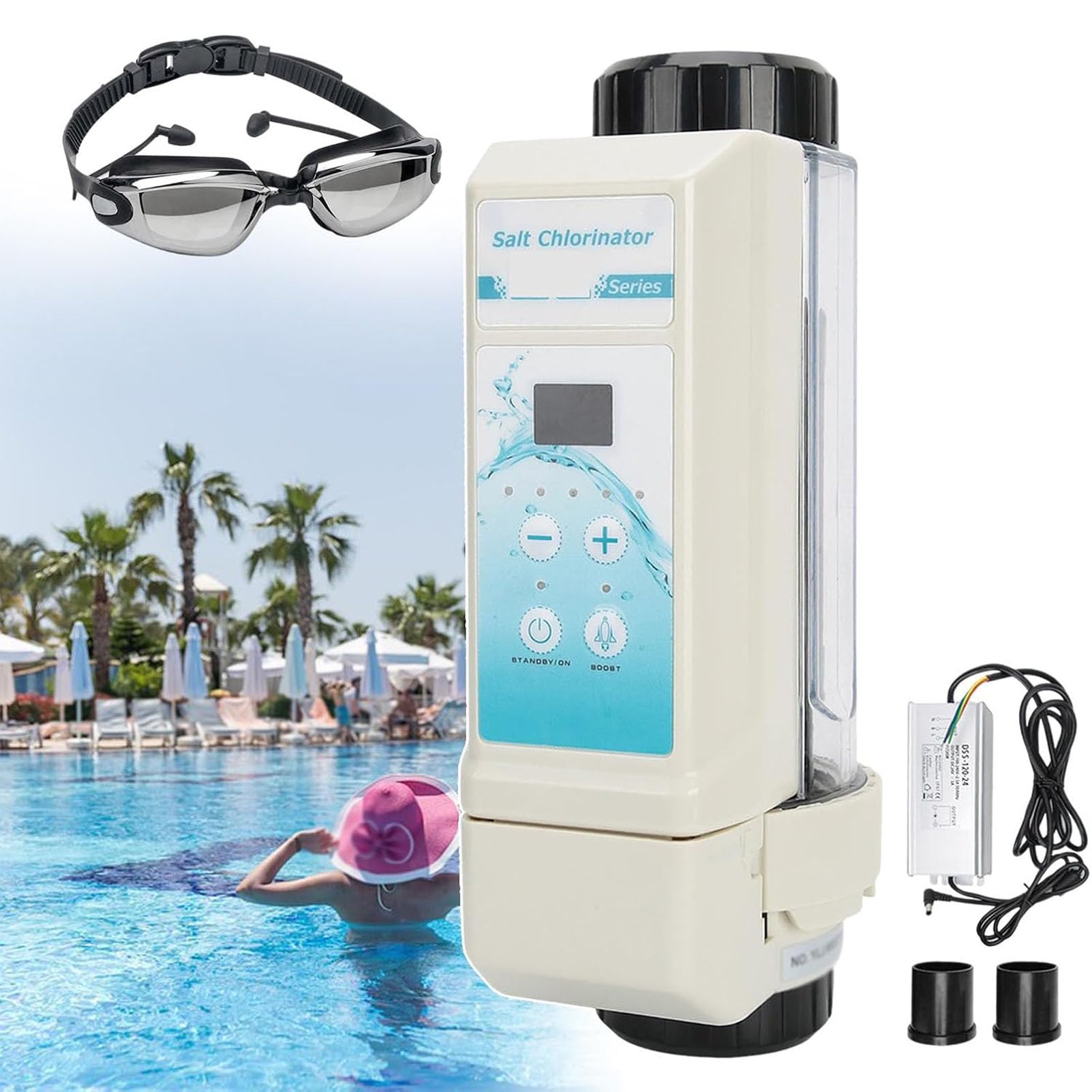 Salt Chlorgenerator, Selbstreinigungs Poolsalz Salz Chlor DesinfektionsgeräT, mit Salzwasser Salzelektrolyse Salzgenerator Chlorinator, füR Pools. EC12