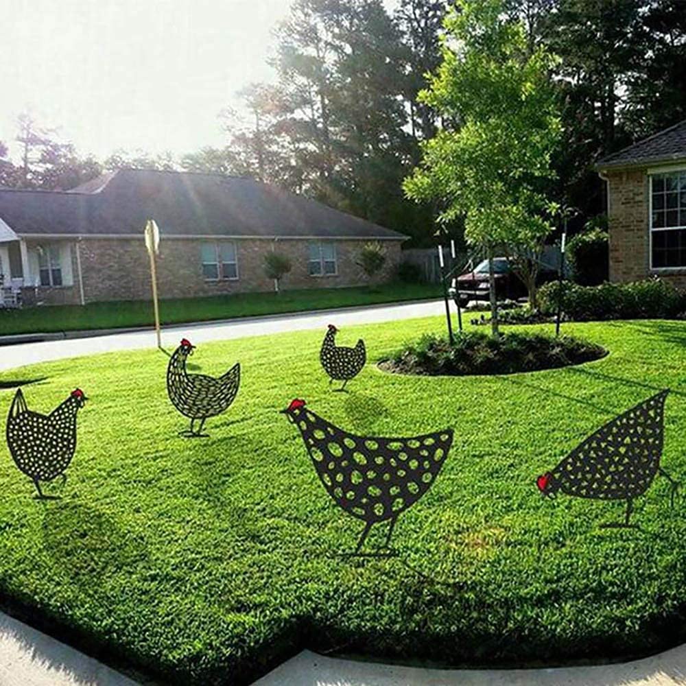 Alnicov 5Pcs Metallo Pollo Yard Art Scava Fuori Gallo Forma Animale Decor per Esterno per Prati Giardini Cortili Decorazione Ornamento