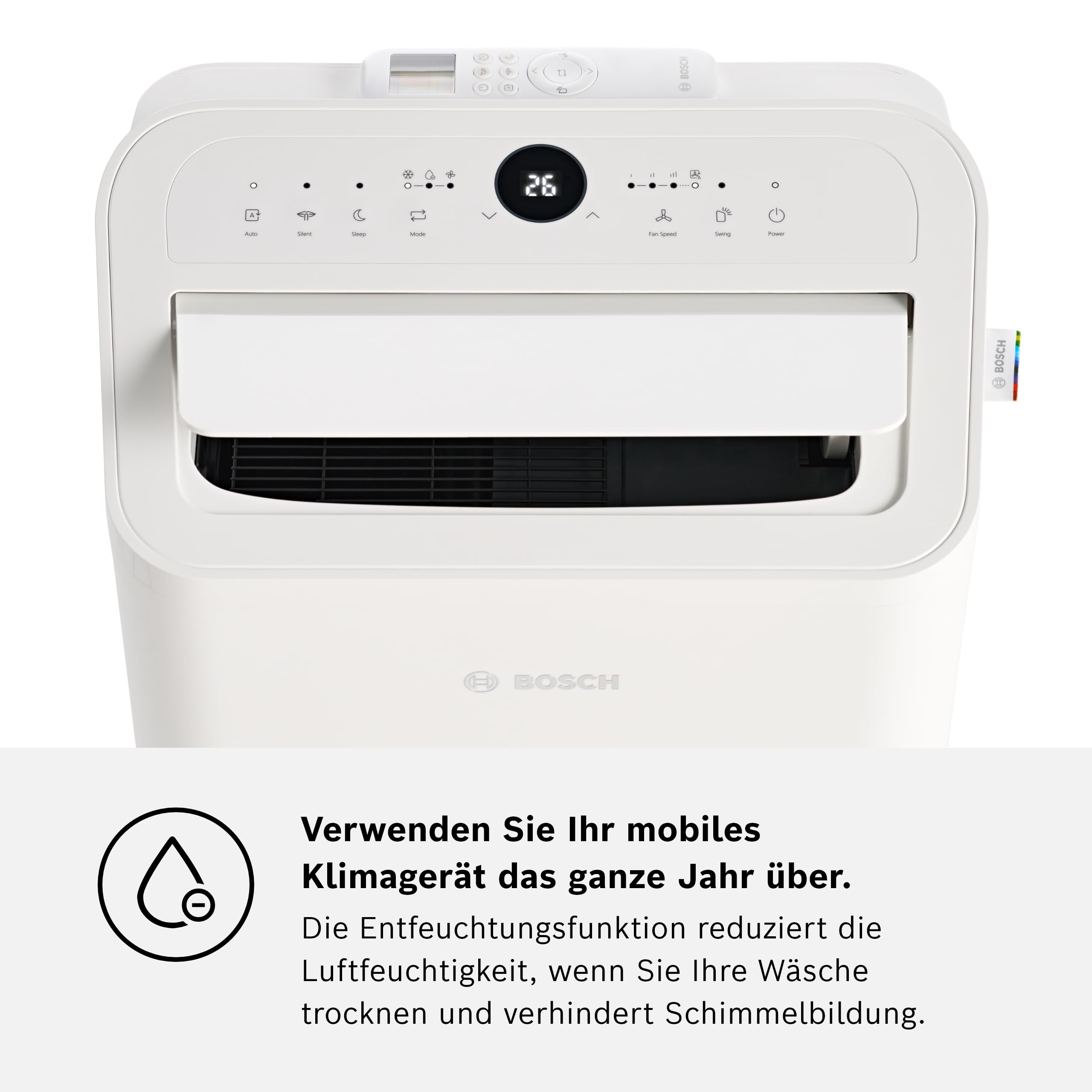 Bosch Cool 2000 Mobiles Klimagerät 2,6 kW 3-in-1 Klimaanlage für Räume bis 35m²