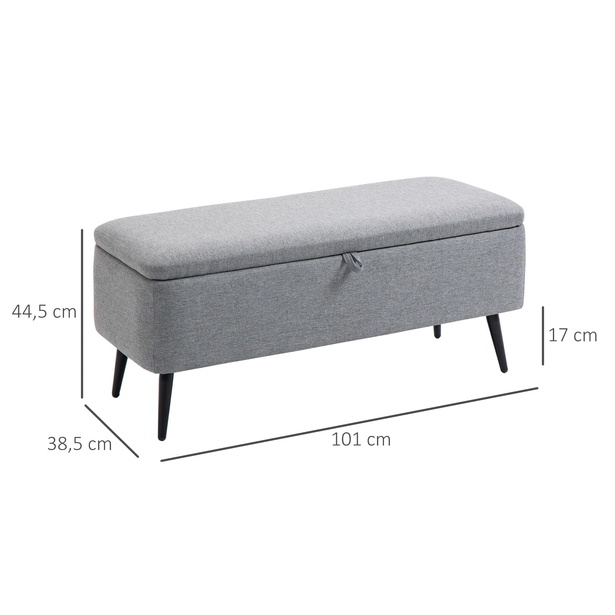 HOMCOM Panca Contenitore Rivestita in Tessuto, Effetto Velluto, Cassapanca con Contenitore Imbottita, per Camera da Letto, Soggiorno e Ingresso, 101x38.5x44.5 cm, Grigio