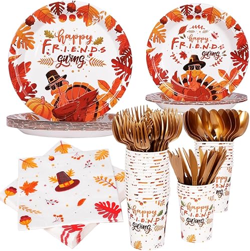 210 unidades, 30 platos y servilletas de Acción de Gracias, juegos de vajilla desechables, platos de papel de pavo, servilletas, vasos, cuchillos,