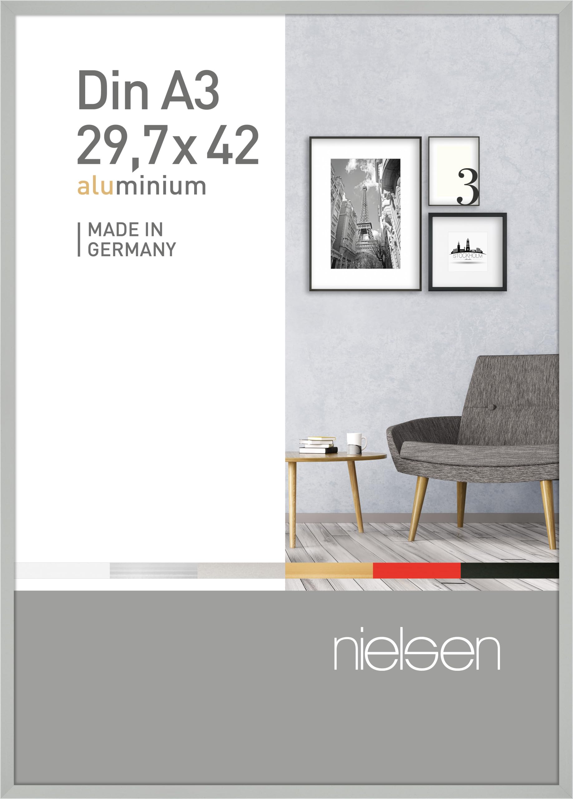 Nielsen Frosted Silver Pixel Aluminium Picture Frame - A3, 29.7X42cm - With Float Glass And Easy Push-Turn Clips