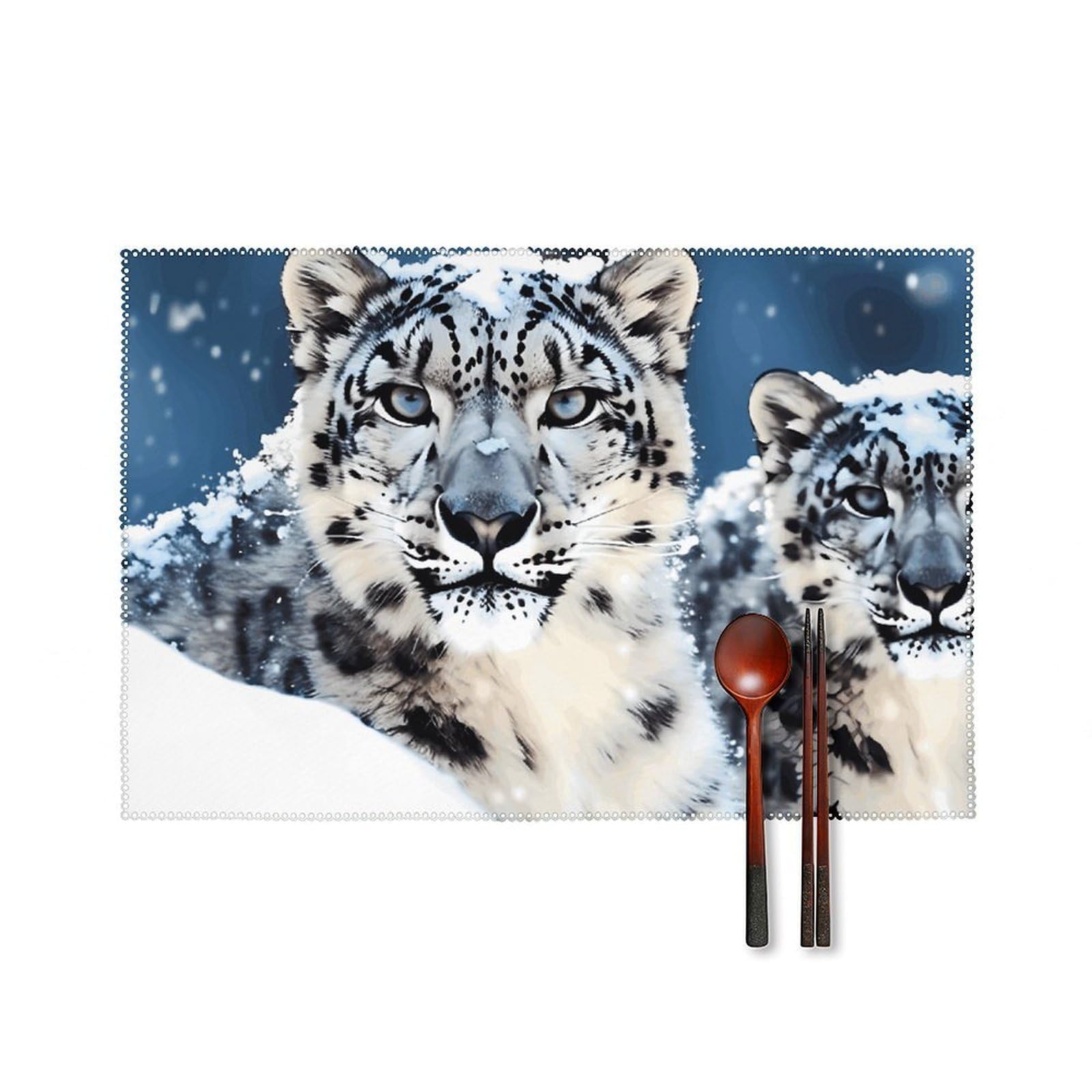 Blue Eyed Snow Leopard Placemats Set of 6 Wipeable Table Mats for Kitchen Dining Table Heat Resistant Waterproof Modern Indoor/Outdoor Non-Slip Easy Clean Place Mats