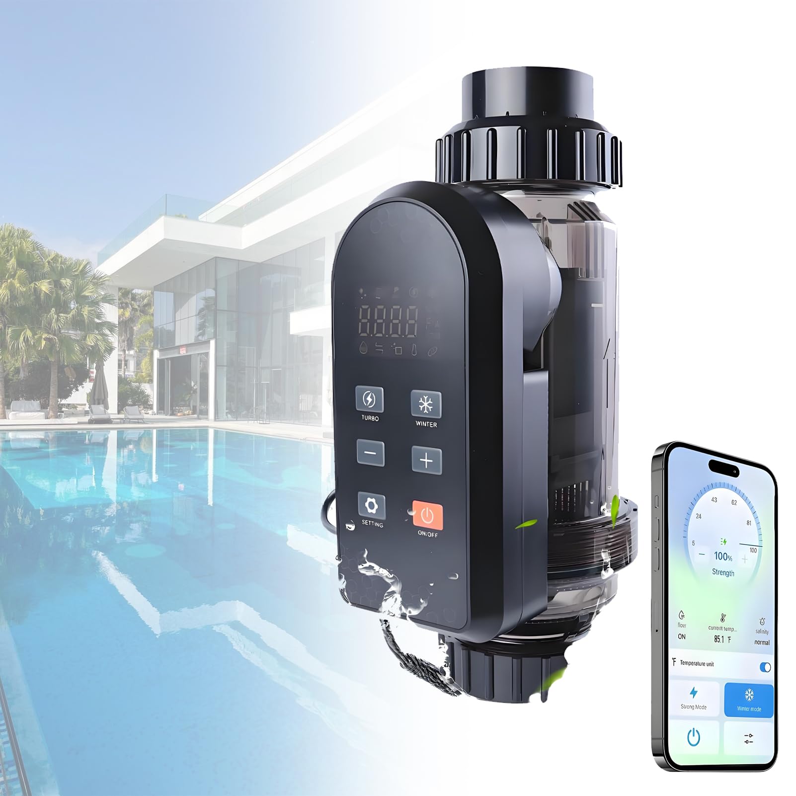 Machine De Chlore Au Sel De Piscine, SystèMe D'éLectrolyse Au Sel, SystèMe De Chloration, Wi-FI IntéGré Et TéLéCommande, pour Spa De Piscine. LC250A