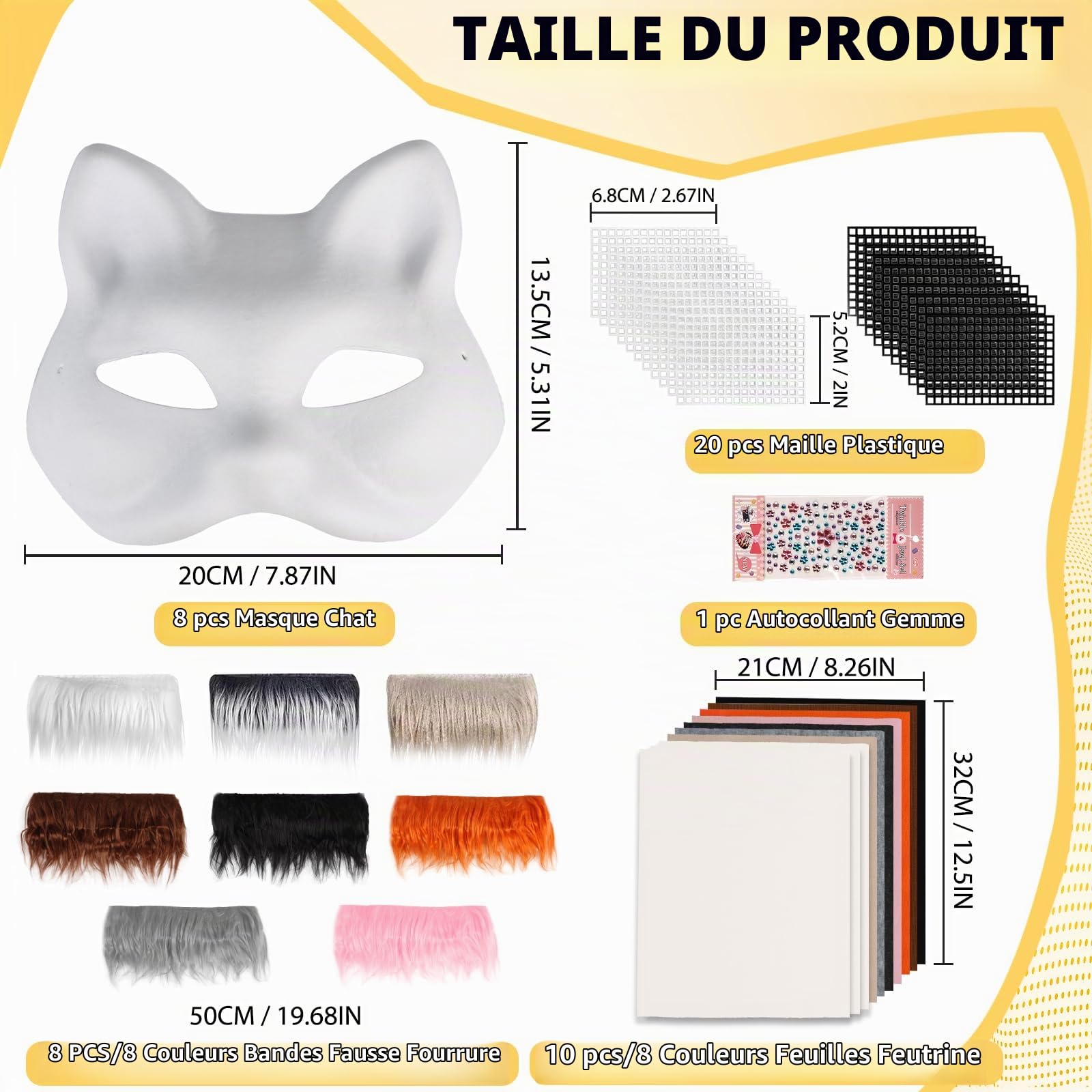 Giftota Kit de masques de chat à faire soi-même - Masques Therian vierges - Masque de renard pour Halloween, carnaval, bal masqué, fête costumée