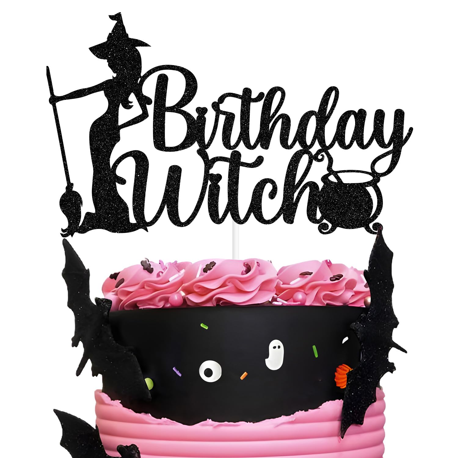Birthday Witch Cake Topper - Black Glitter Decoration For Girl's Birthday Or Halloween Parties - View #13