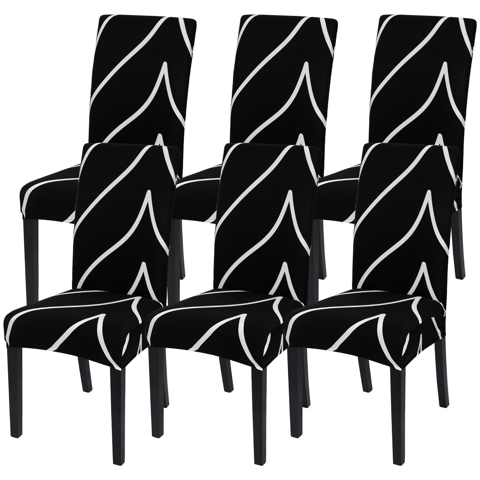 SearchI Dining Room Chair Covers Set of 6, Stretch Parsons Chair Slipcovers Super Fit Spandex Removable Washable Kitchen Chair Protector Cover for Dining Room, Hotel, Ceremony (Black)