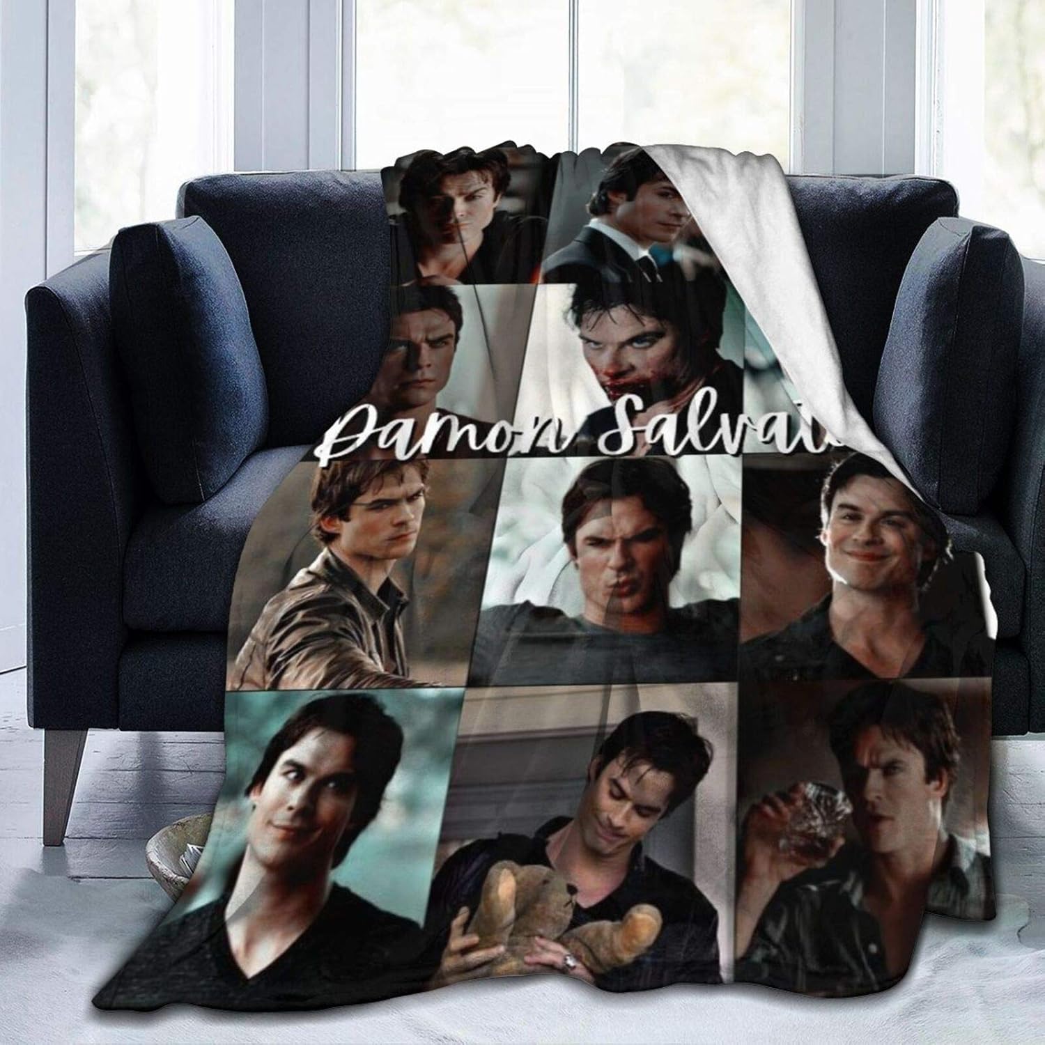HGdggvd Vampire Diaries TV Show Blankets Team Damon Salvatore Collage Throw Blanket Vampire