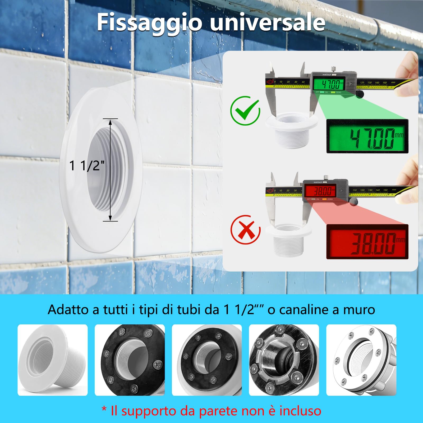 COOLWEST Proiettore Piscina LED con Filettatura 1 1/2", 25W Lampade Piscina RGB Multicolore con Telecomando, Ø180mm, 24V DC IP68 Impermeabile Luci per Piscinas Cemento SPA