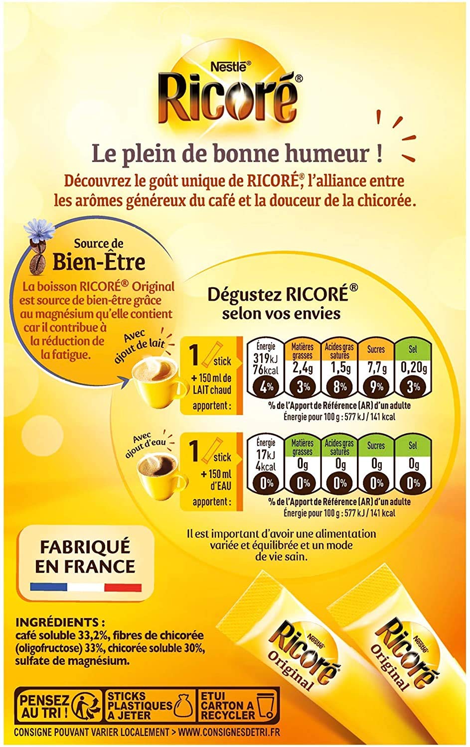 Nestlé Ricoré Original Substitut de Café Boîte de 20 Sticks x 3 g from France