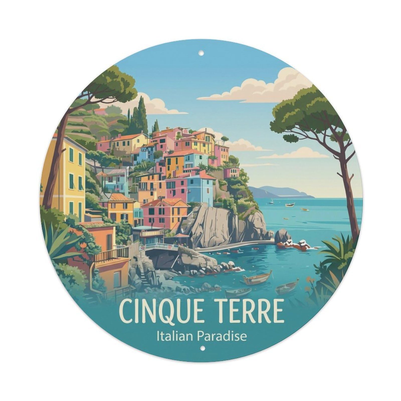 Vintage Travel Cinque Terre Italy Peace Metal Tin Sign