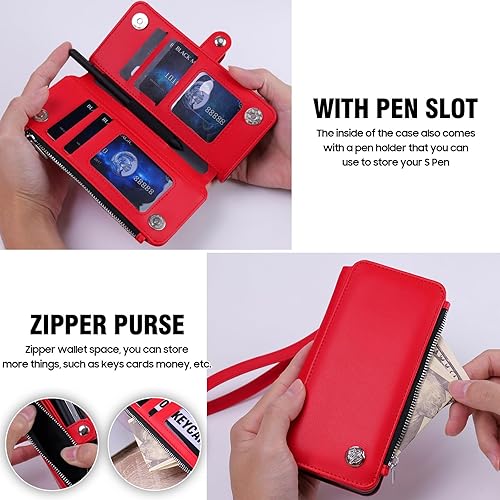 Miniatura 8 de Funda tipo cartera para Galaxy Z Fold 4, Z Fold 4 con soporte para bolígrafo S y tarjetero magnético de piel sintética a prueba de golpes para