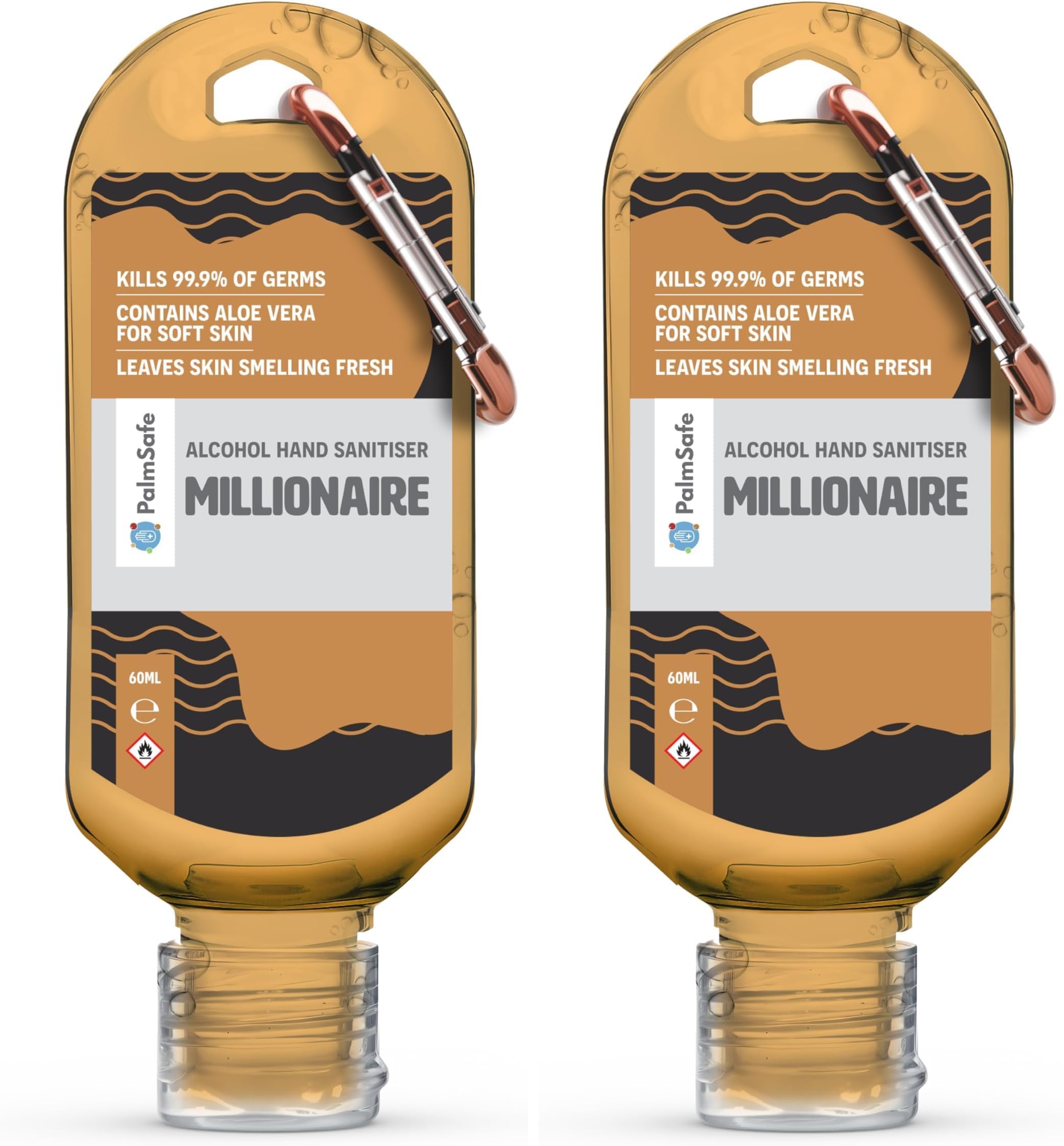 Palm Safe Millionaire Alcohol Hand Sanitiser 60 ml Clip Bottles (Pack of 2)