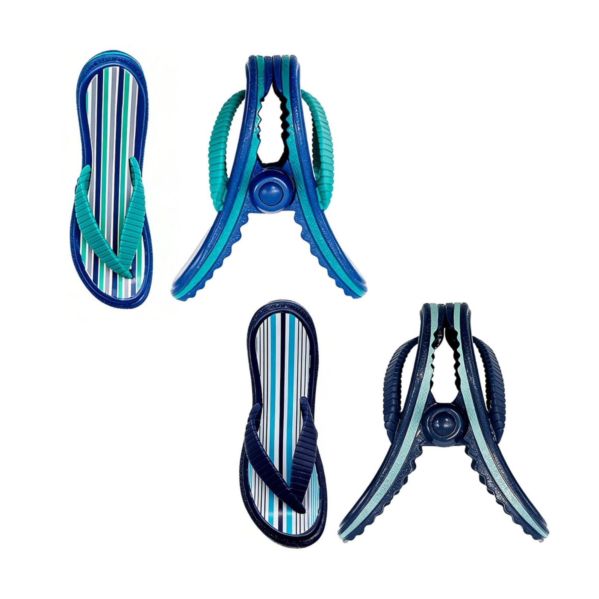 TRIXES Flip Flop Beach Towel Pegs - Secure Sun Lounger Travel Clips Indoor & Outdoor Use – Jumbo Clip for the Beach, Garden, Pool, Sun Bed or Deck Chair – Laundry Quilt & Clothes Peg (4, Striped)