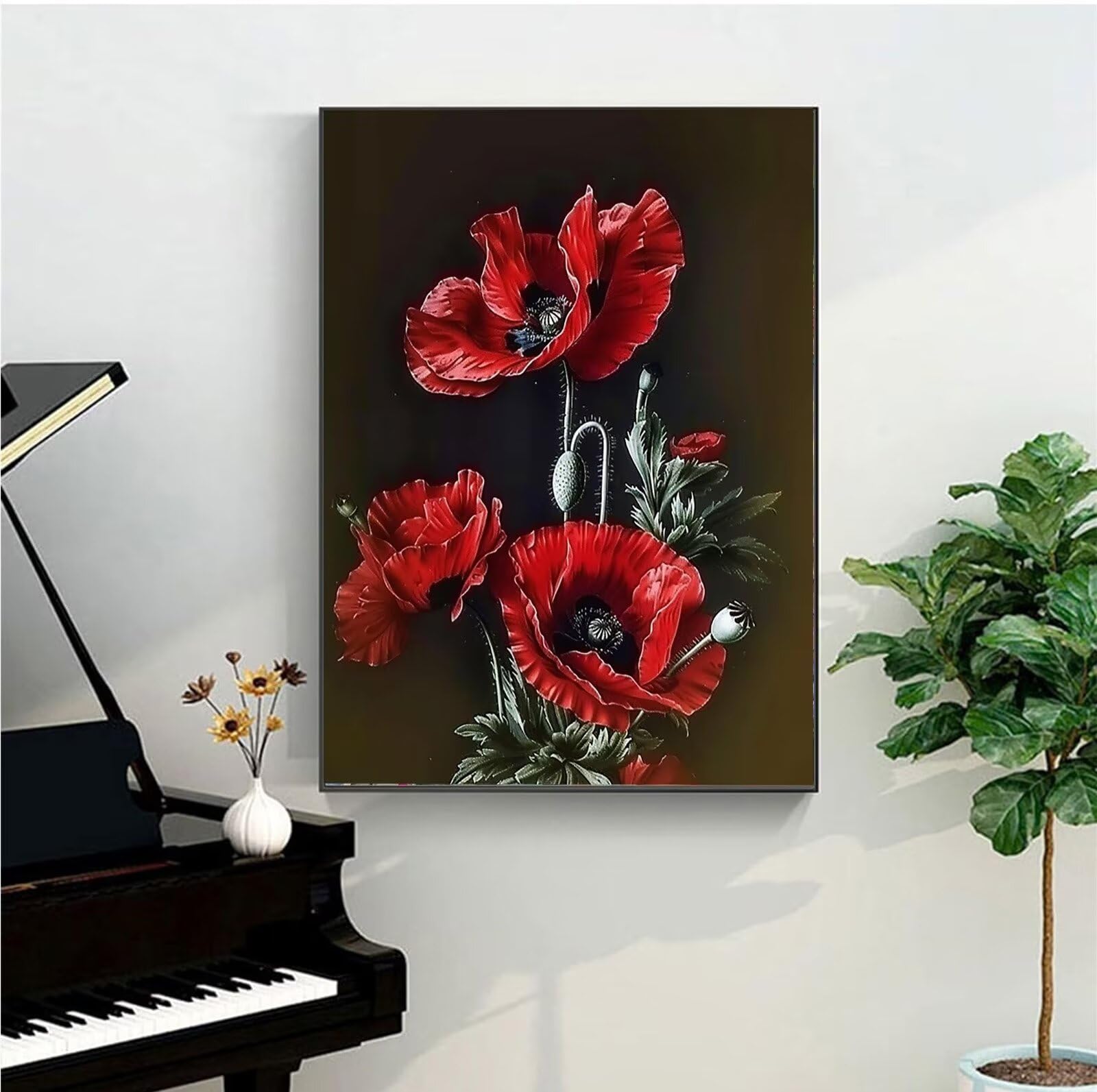 Kit di Pittura a Olio su Tela Fai-da-Te, Amichevole Papaveri Compagno Dipinto Ad Olio Su Tela con, Decorazioni per La Casa Dipingere con i Numeri per Adulti Bambini Fioritura 60x80cm (Con Scatola)