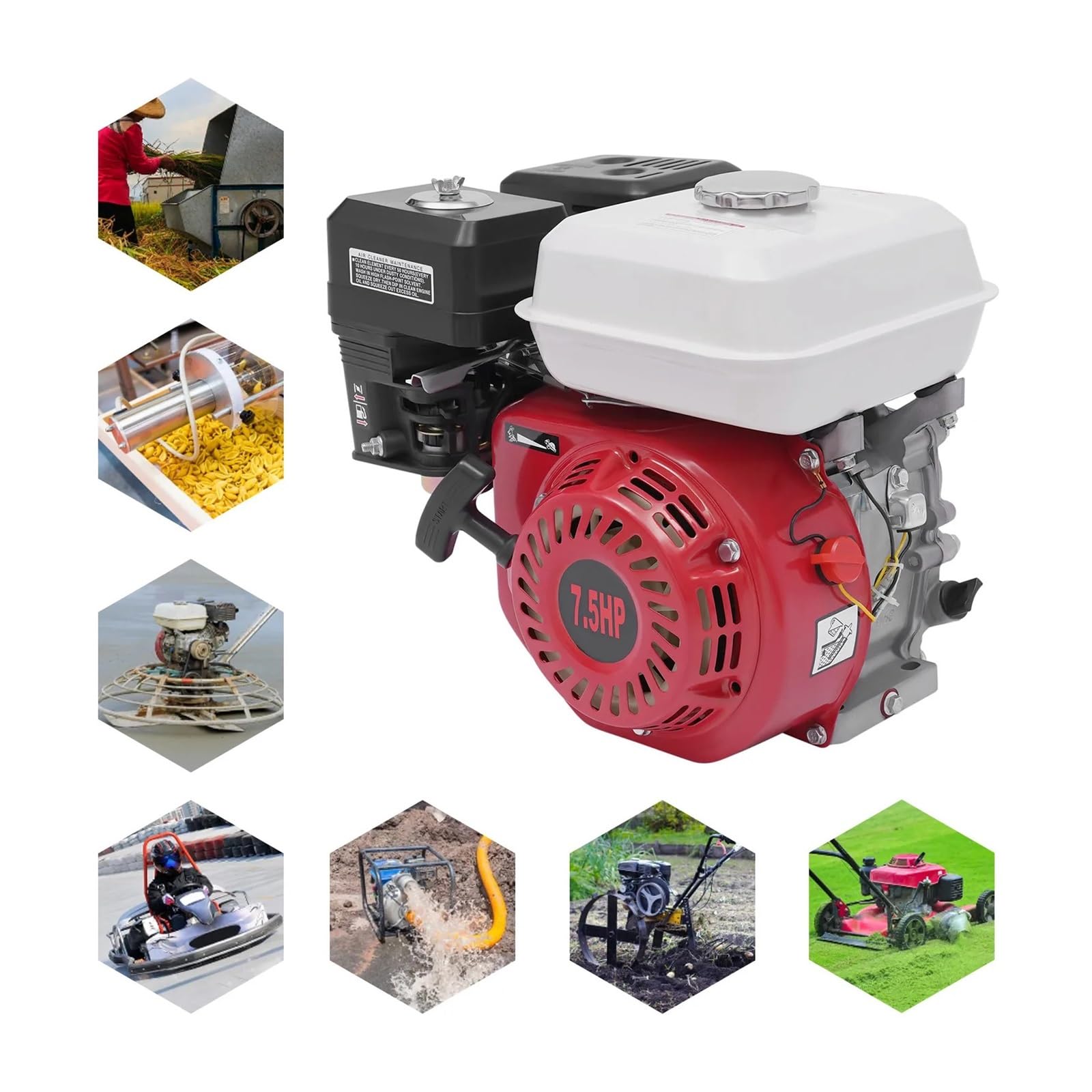 Motor De Gasolina Rotativo 4 Tiempos Y 7,5 HP, OHV, Cilindro Único, Refrigeración por Aire Rendimiento Potente