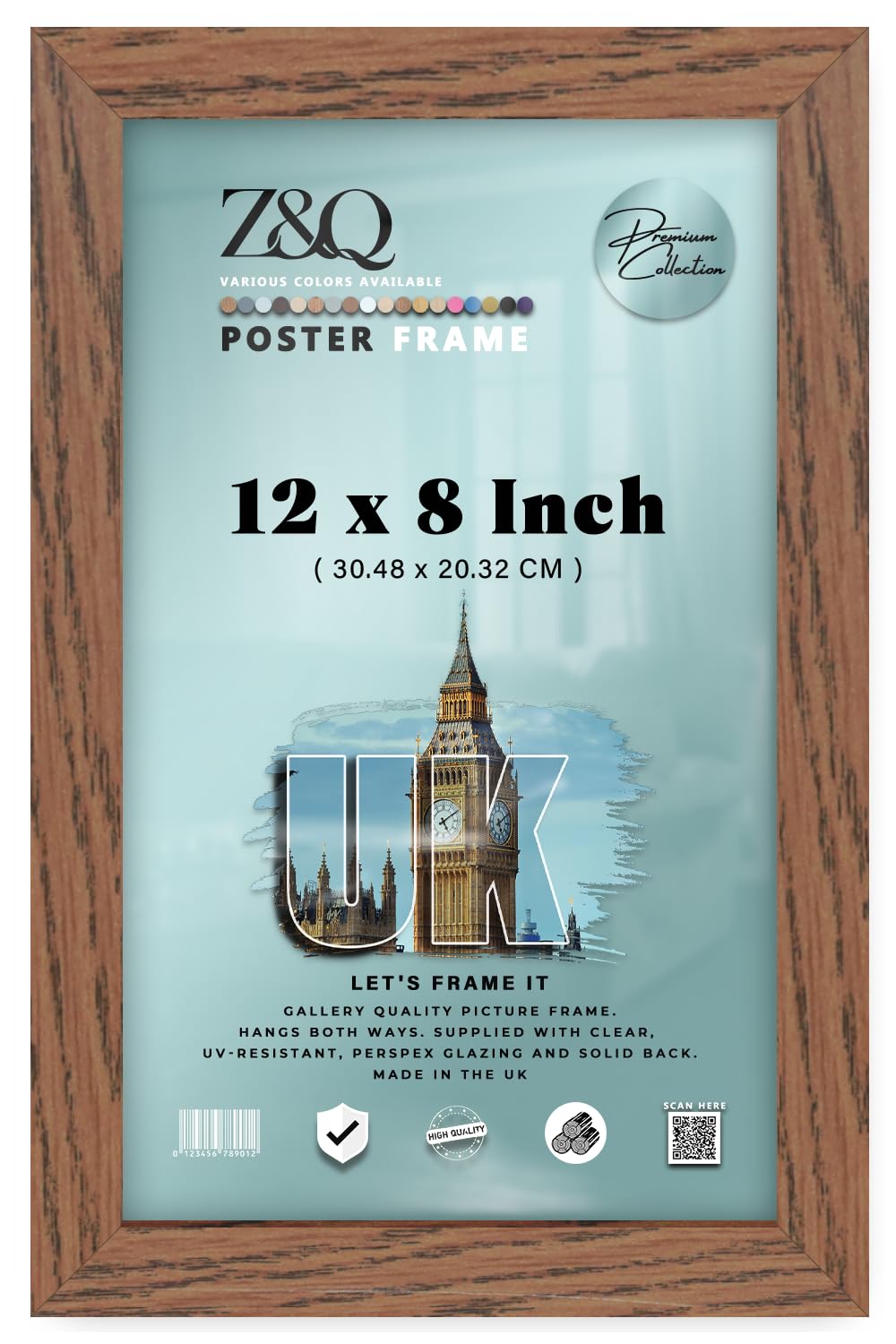 Z&Q - Flat MDF Wood Finish 12 x 8 Inch Picture Frame | Portrait/Landscape Display (30.48 x 20.32 CM) Perfect for Room Interior [ Dark Oak ]