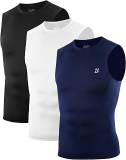 Roadbox 3 Pack Mens Sleeveless Compression Shirt, Cool Dry Athletic Workout Tank Top, Sports Running Gym Base Layer Shirts