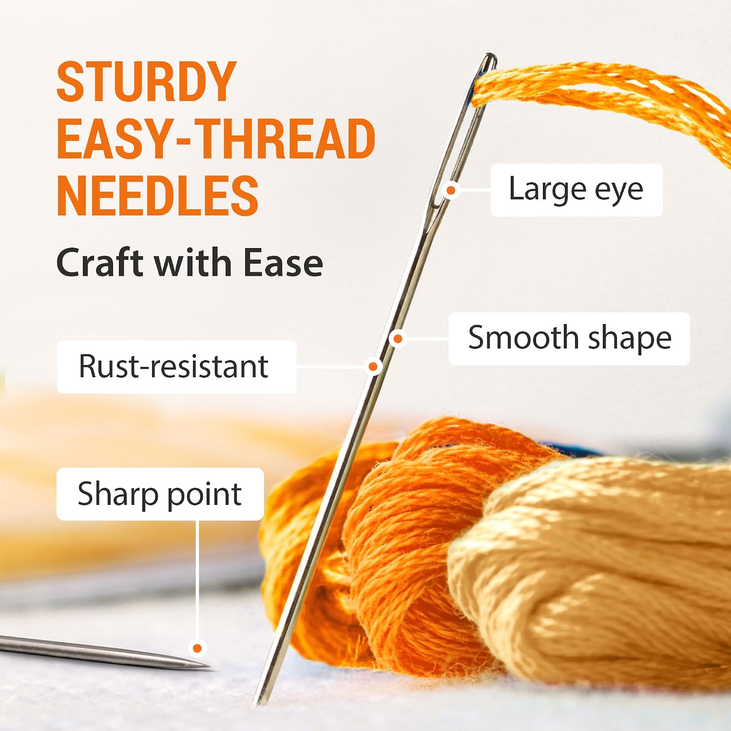 VONEEDL 250 Large Eye Sharp Needles - Easy to Thread Needles in Convenient Storage Box - Bulk Set of 2 inch Big Eye Embroidery Needles, Perfect for Hand Sewing, Crafting, Darning, Quilting