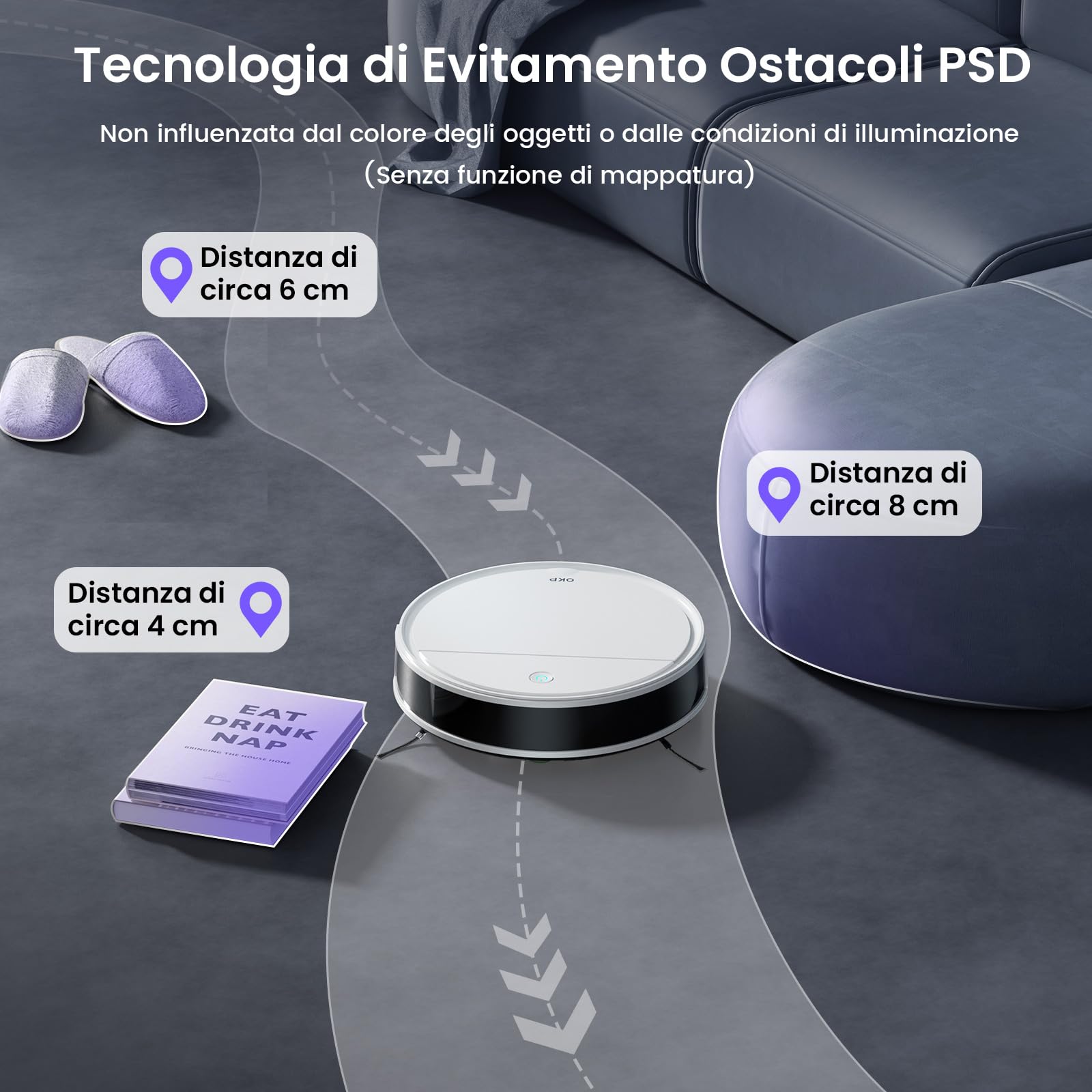 OKP K5P Robot Aspirapolvere, 5000Pa, 180 Minuti, WiFi/App, Design Sottile, Auto-Ricarica, Silenzioso, Perfetto per Pavimenti Duri, Peli di Animali, Tappeti