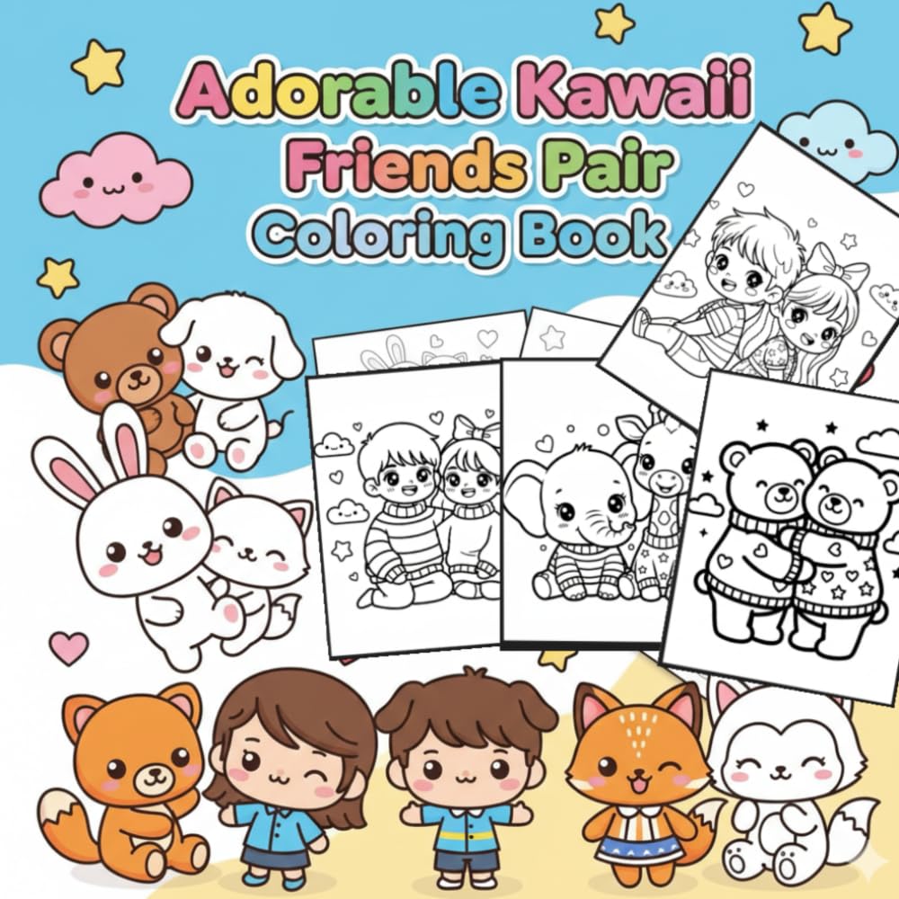 Adorable Kawaii Friends Pair Coloring Book: Cute Animal & Chibi Characters to Color for Kids & Adults – Relax, Unwind, and Have Fun with Over 50+ Delightful Pages!