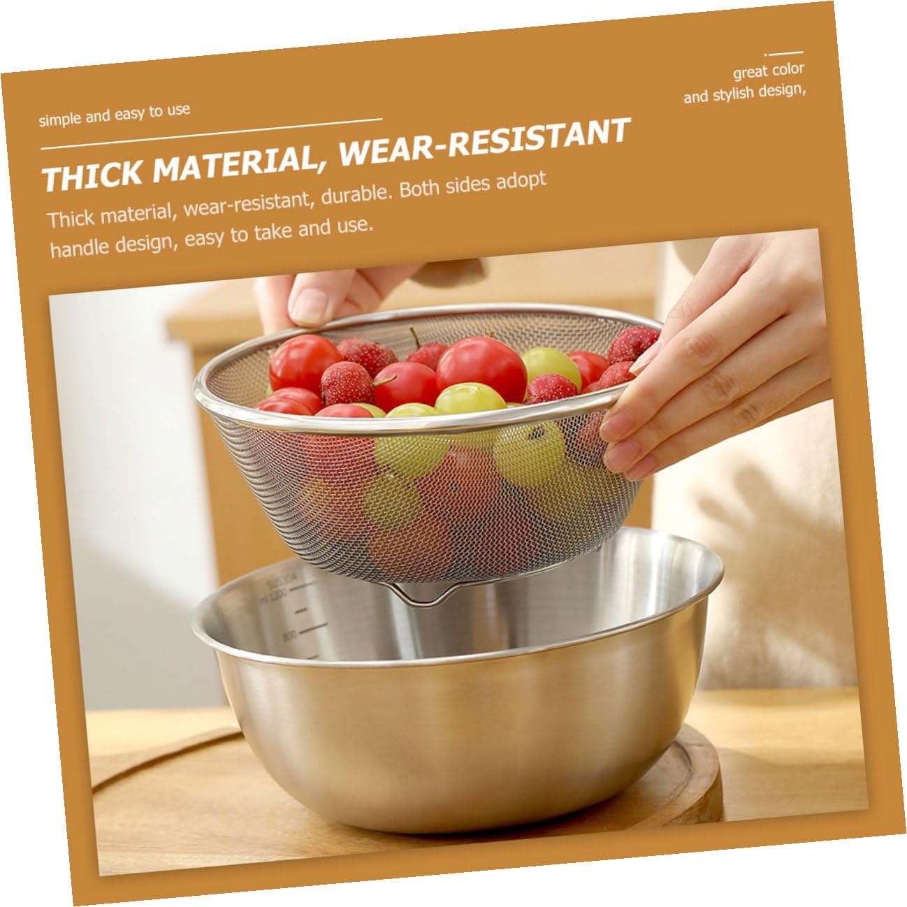 Colador de Alimentos y Escurridor de Arroz Inoxidable, Cesta de Drenaje Rápida y Resistente, Juego 2 Piezas, Apto para Frutas y Verduras en Cocina Doméstica