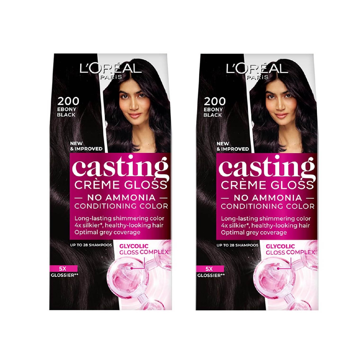 L'Oreal Paris Casting Creme Gloss Conditioning Hair Color - Ebony Black 200, 87.5 g + 72 ml, No Ammonia Formula, 4X Glossy Shine, Provides Optimal Grey Coverage, for All Hair Types (Pack of 2)-picture-33