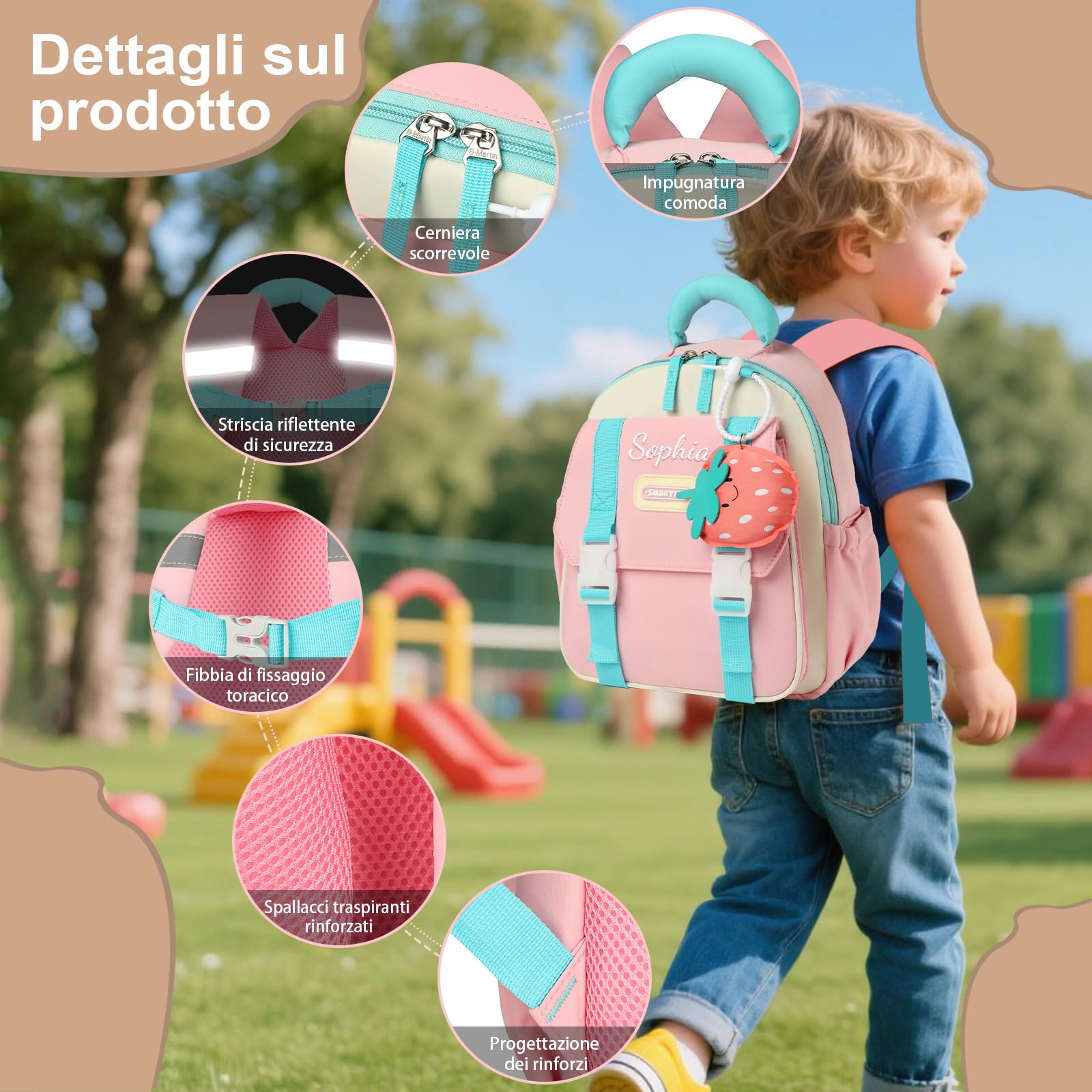 Generico Zaino Asilo Personalizzato con Nome, Zainetto per Bambino Bambina 2-6 Anni, Leggero per Asilo Nido e Scuola Materna(blu)
