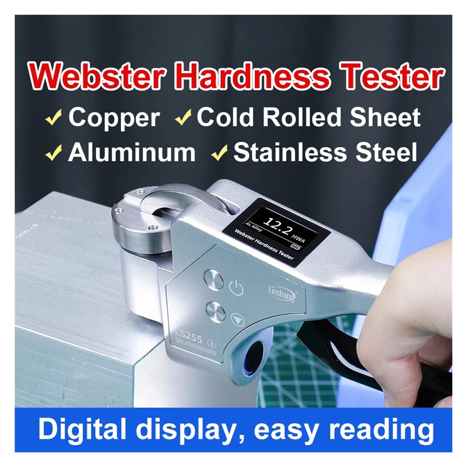 Probador De Dureza Portátil For Aluminio, Dispositivo De Medición De Dureza con Pantalla Digital De Alta Precisión For Aleación De Aluminio LS255