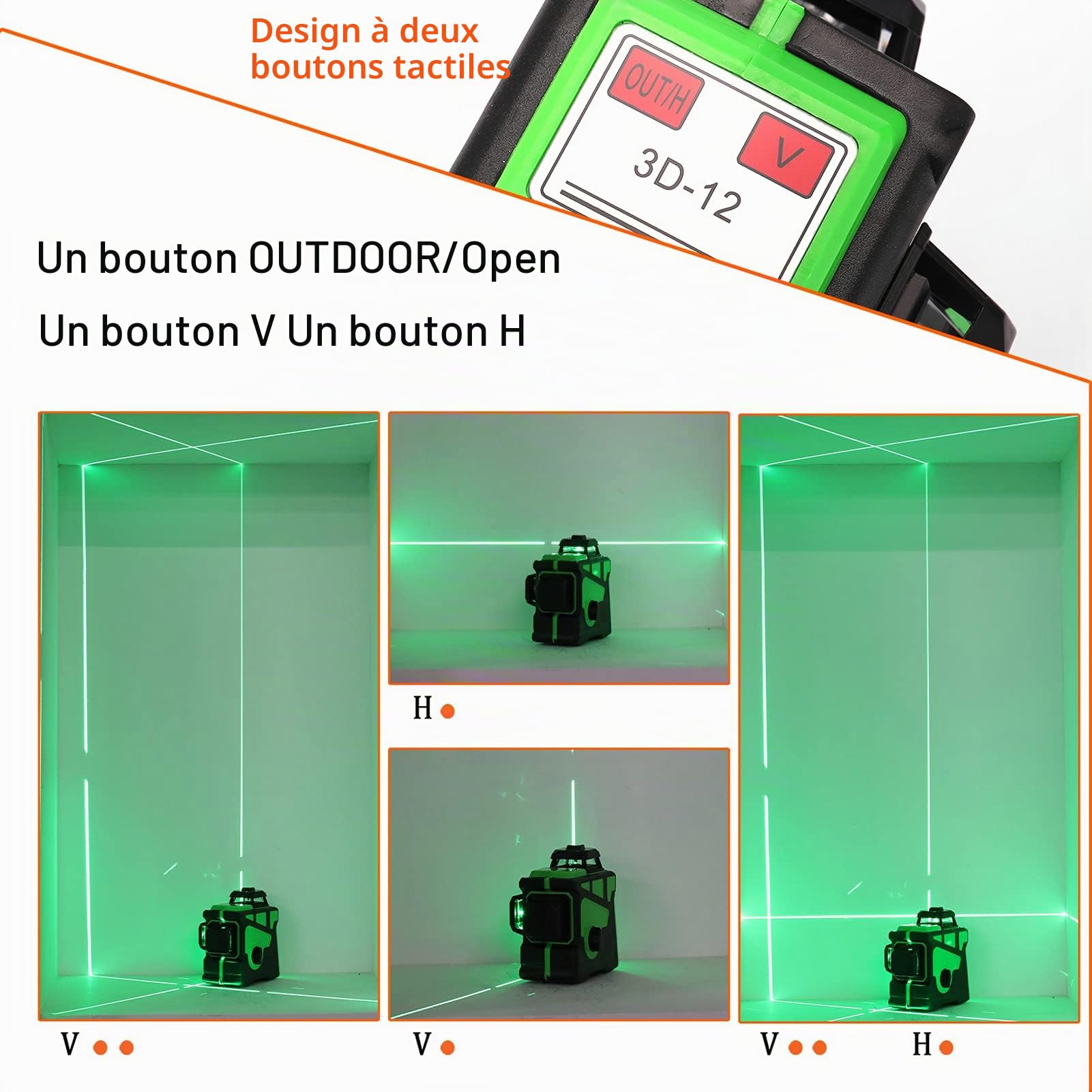 Niveau Laser Vert Autonivelant 3x360°, Rotatif 3D 12 Lignes Autonivellement Niveau Laser avec 2 Pcs Batterie, Hauteurs Réglable Barre D'extension Trépied