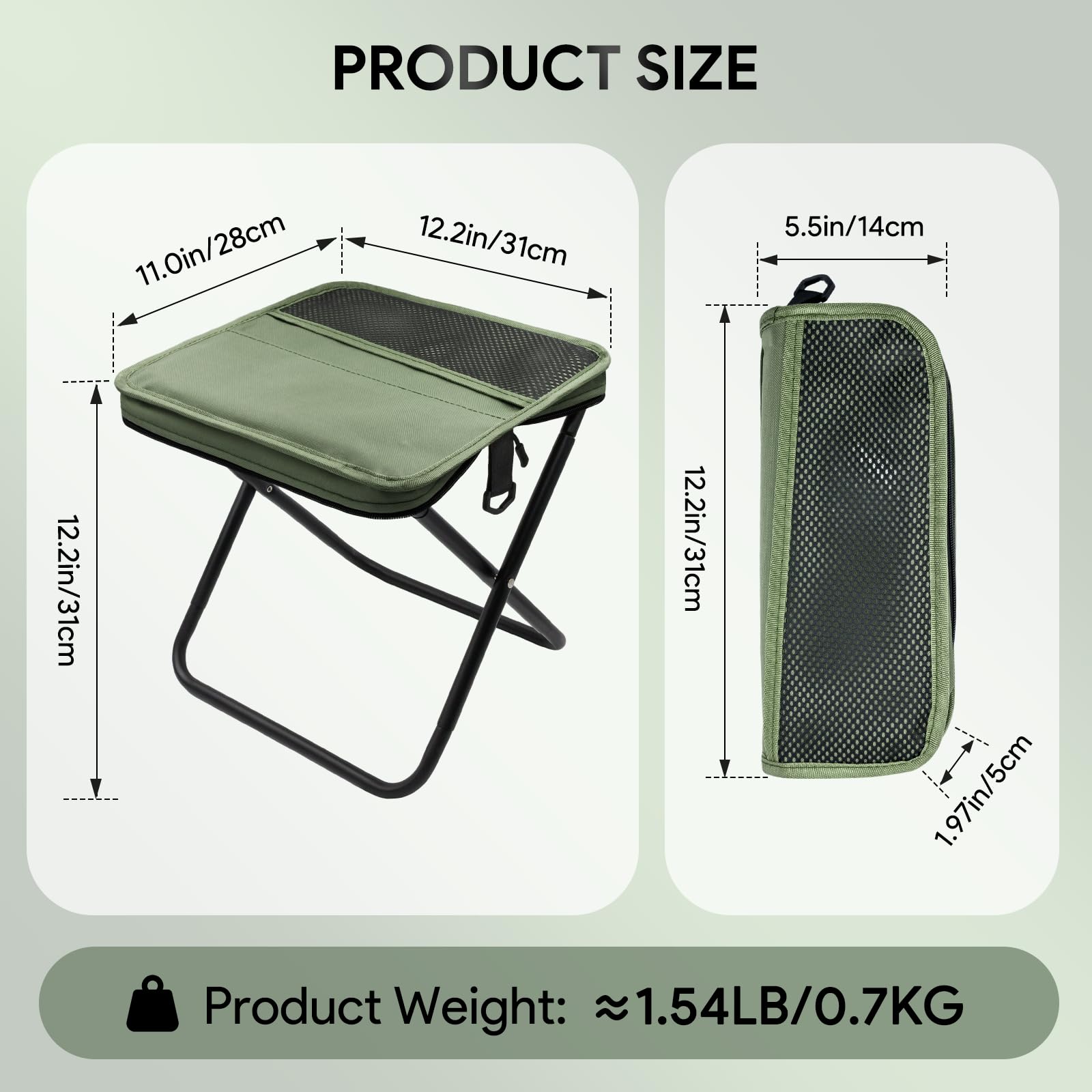 Sgabello zaino pieghevole portatile, sgabello da campeggio leggero con tracolla, sgabello pieghevole con borsa da trasporto con cerniera per pesca, viaggi, escursionismo, picnic(verde, grande)