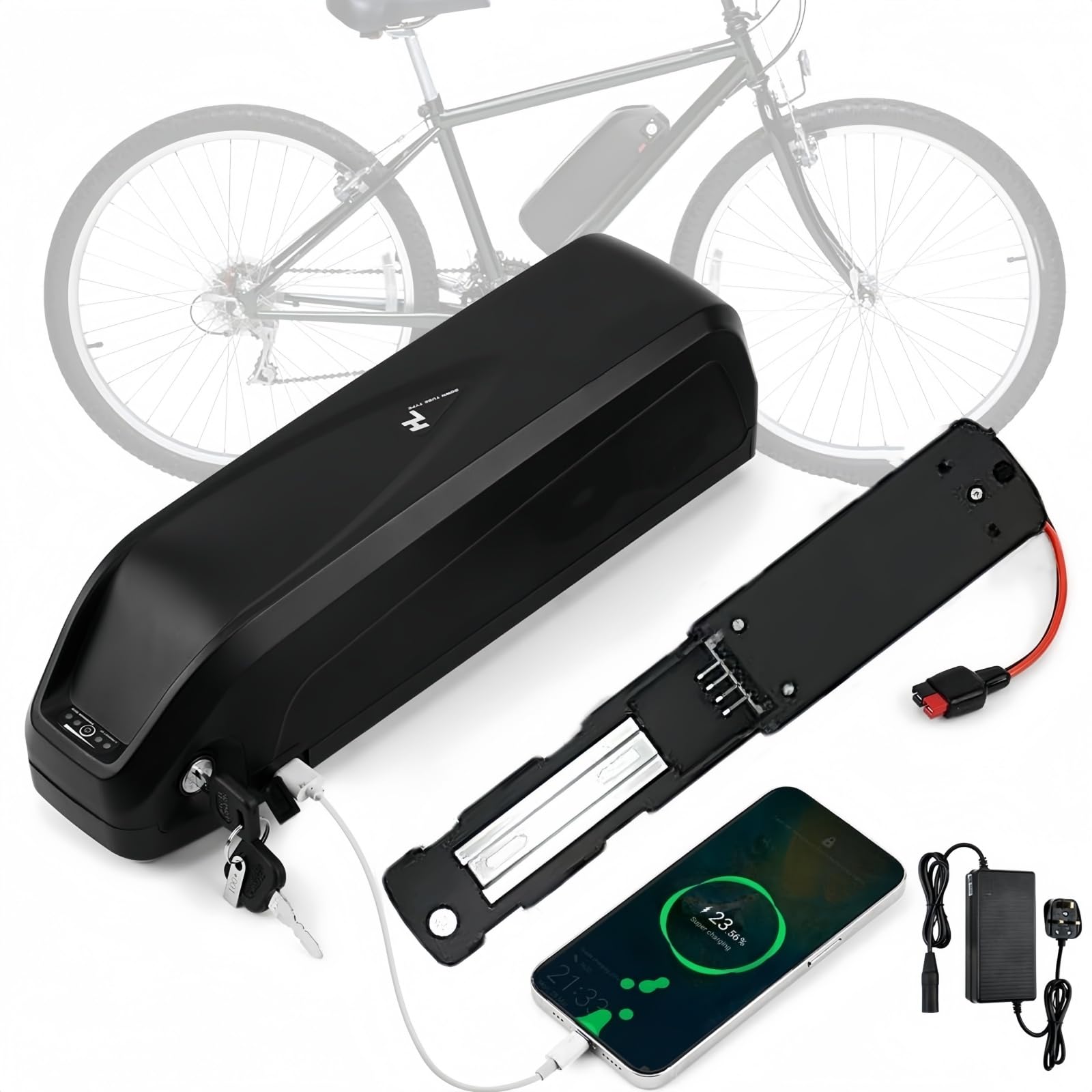 Hailong Batterie Lithium de vélo électrique 36/48V, 13Ah 15Ah 18Ah 20Ah, Moteurs 250–1500W, connecteur 4 Broches, Compatible Mifa/Prophete/Tianneng & Kits Moteur Central/arrière. (48V13Ah)