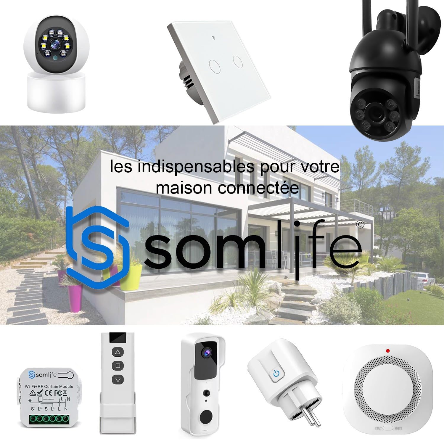 2 Commutateurs SomLife de volet et rideau Wifi Rf Tuya Smart Life Module pour volet roulant 433 mhz et Télécommande