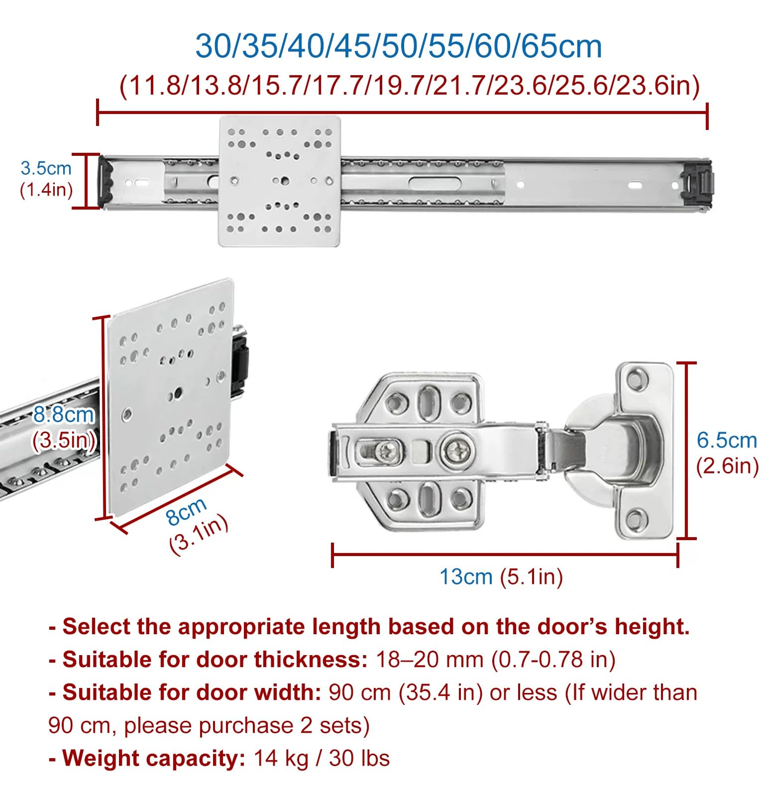 Herrajes Puertas Correderas Guía para Puerta Escamoteable de Armario | Herrajes para Puerta Corredera con Bisagras Pivotantes, Sistema Silencioso para Armario con Cierre Suave(60cm (23 5/8"))