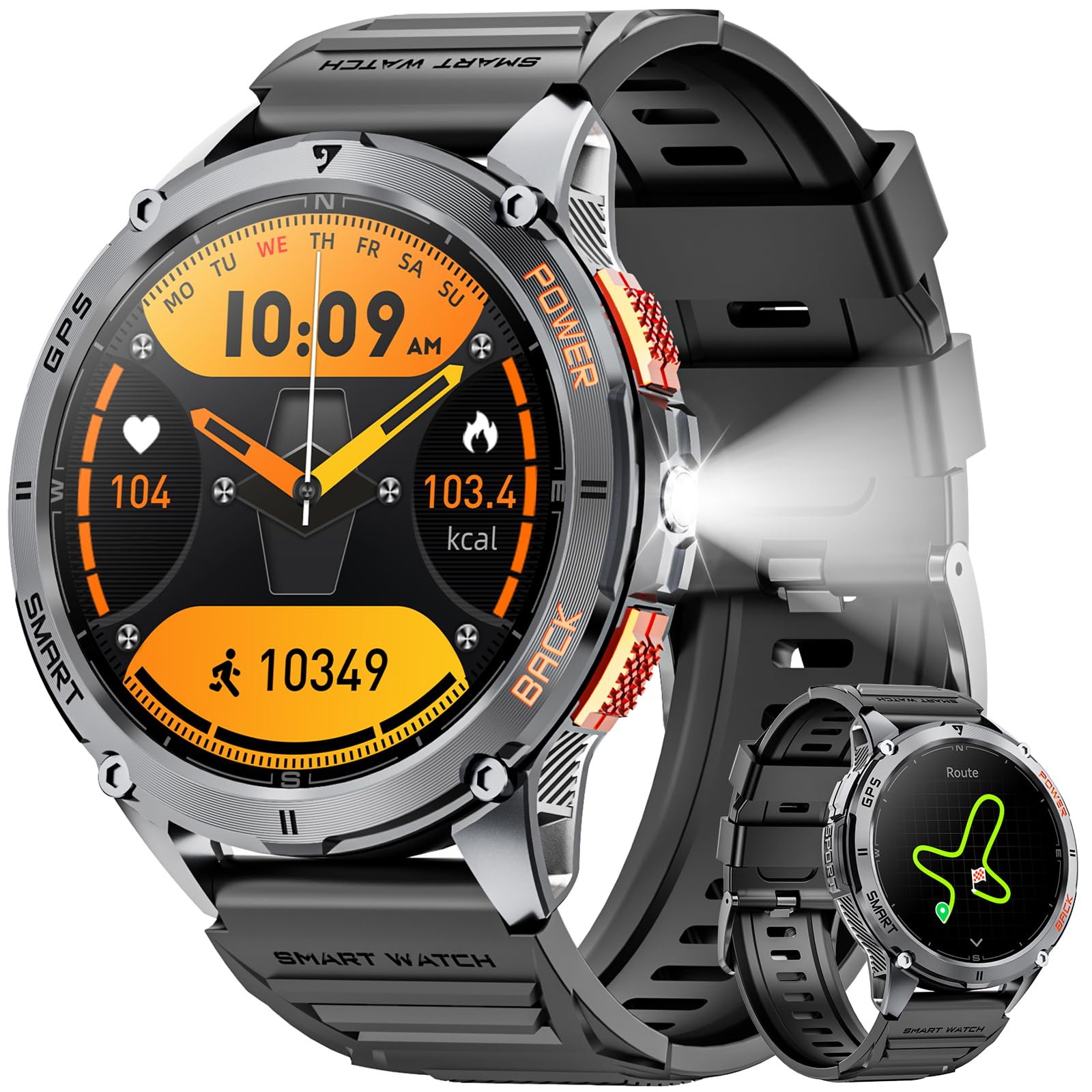 スマートウォッチ【2025 最新デザイン 軍用規格 AMOLED画面 GPS内蔵 】高輝度懐中電灯 1.43インチAMOLED画面 GPS運動軌跡記録 Bluetooth5 Amazon | スマートウォッチ【2025 最新デザイン 軍用規格 AMOLED画面