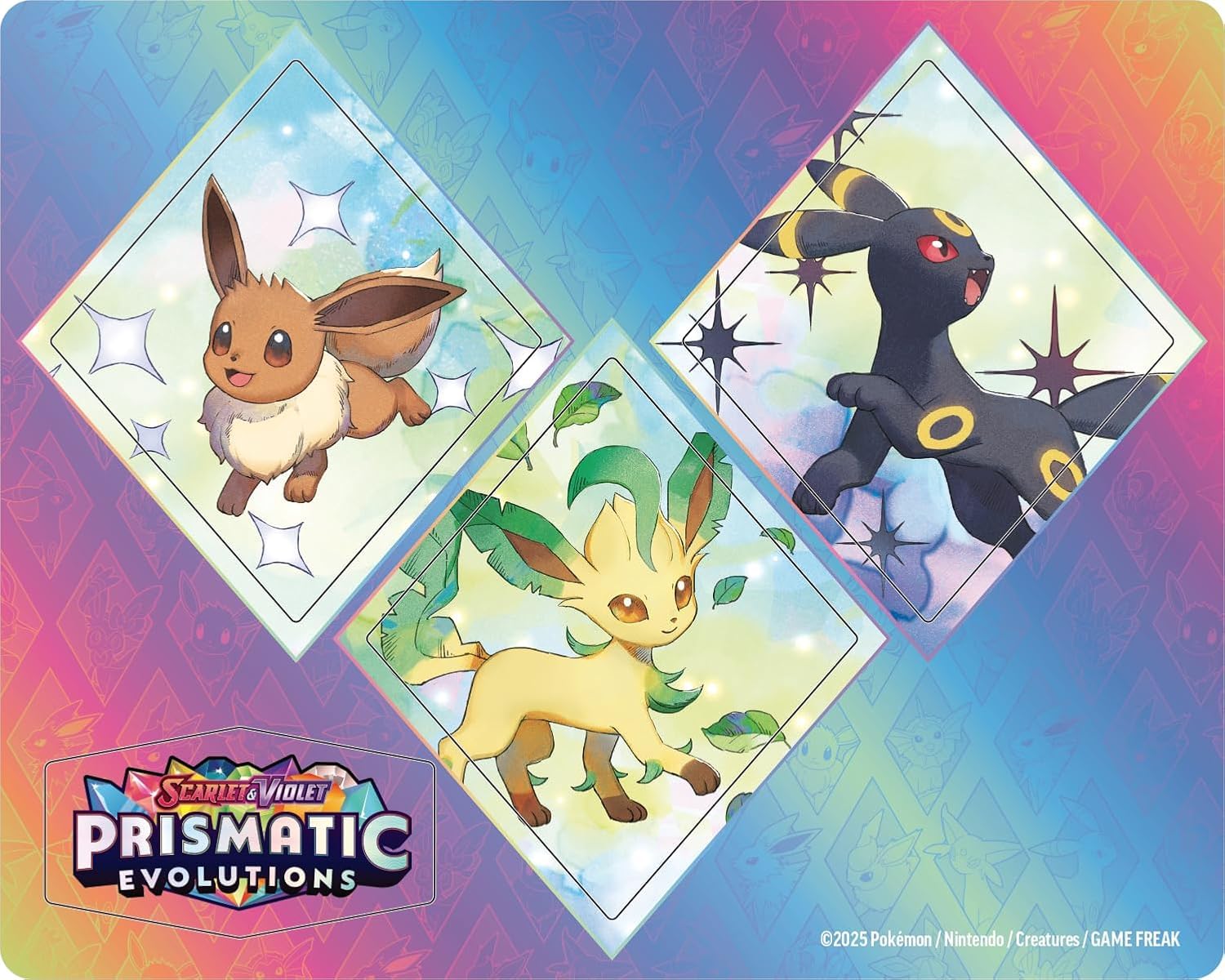 Pokémon-Sammlung mit speziellen Aufklebern aus Scharlachrot und Lila, Prismatische Entwicklungen - Folieon (1 holografische Promokarte und 3 Booster-Packungen)