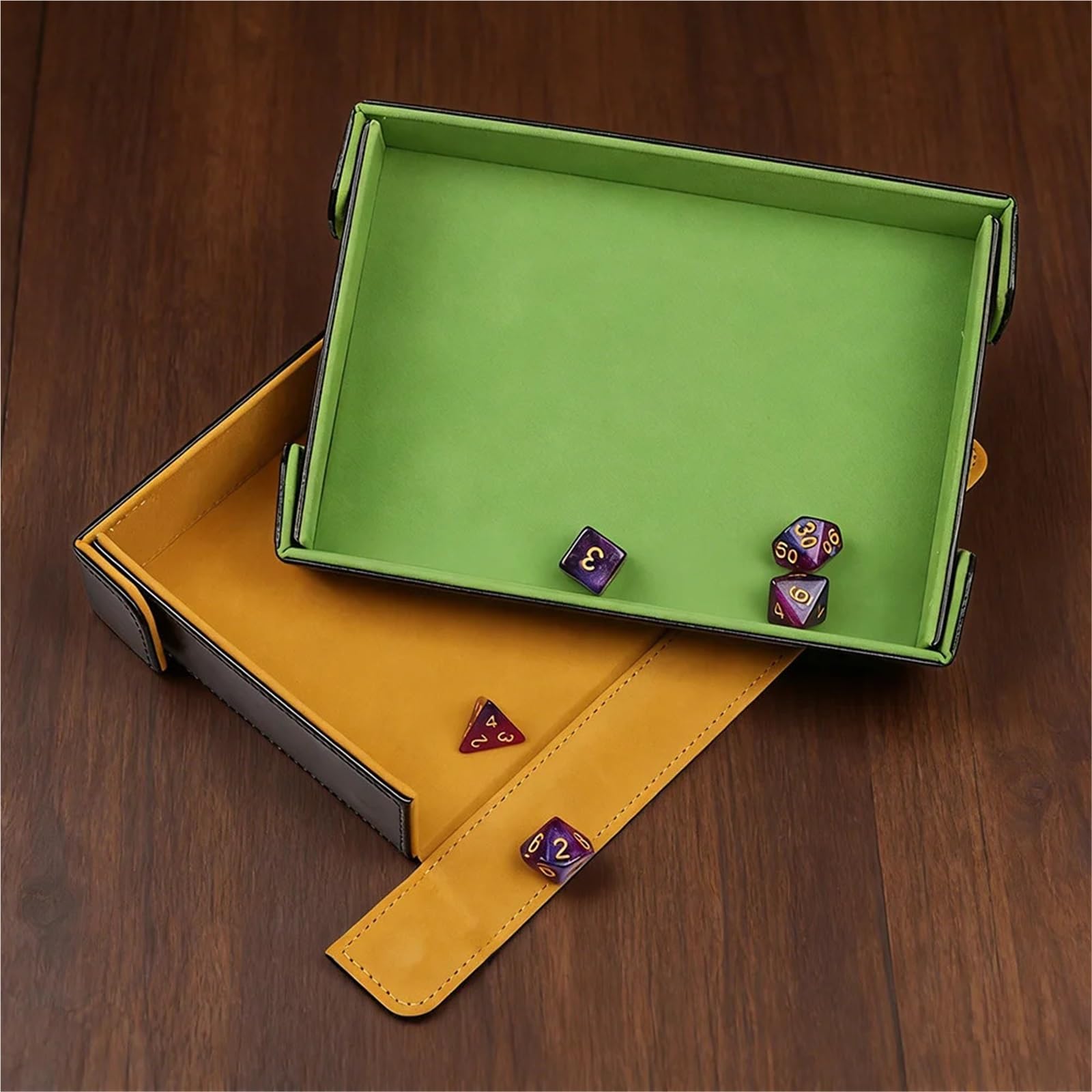Würfelablage aus PU-Leder 3-teilige Aufbewahrungsbox aus PU-Leder | Magnetisches Würfeltablett, faltbares rechteckiges Gehäuse for Spielzubehör(Grey)