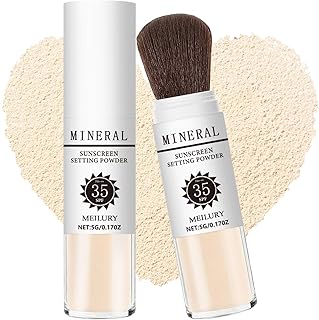 Sunscreen Setting Powder SPF 35, Mineral Brush Powder for Face & Scalp, Oil Control Natural Matte Finish Loose Powder Translucent Lasting Lightweight Breathable for All Skin (#02 Fair)