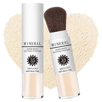 Sunscreen Setting Powder SPF 35, Mineral Brush Powder for Face & Scalp, Oil Control Natural Matte Finish Loose Powder Translucent Lasting Lightweight Breathable for All Skin #02 Fair