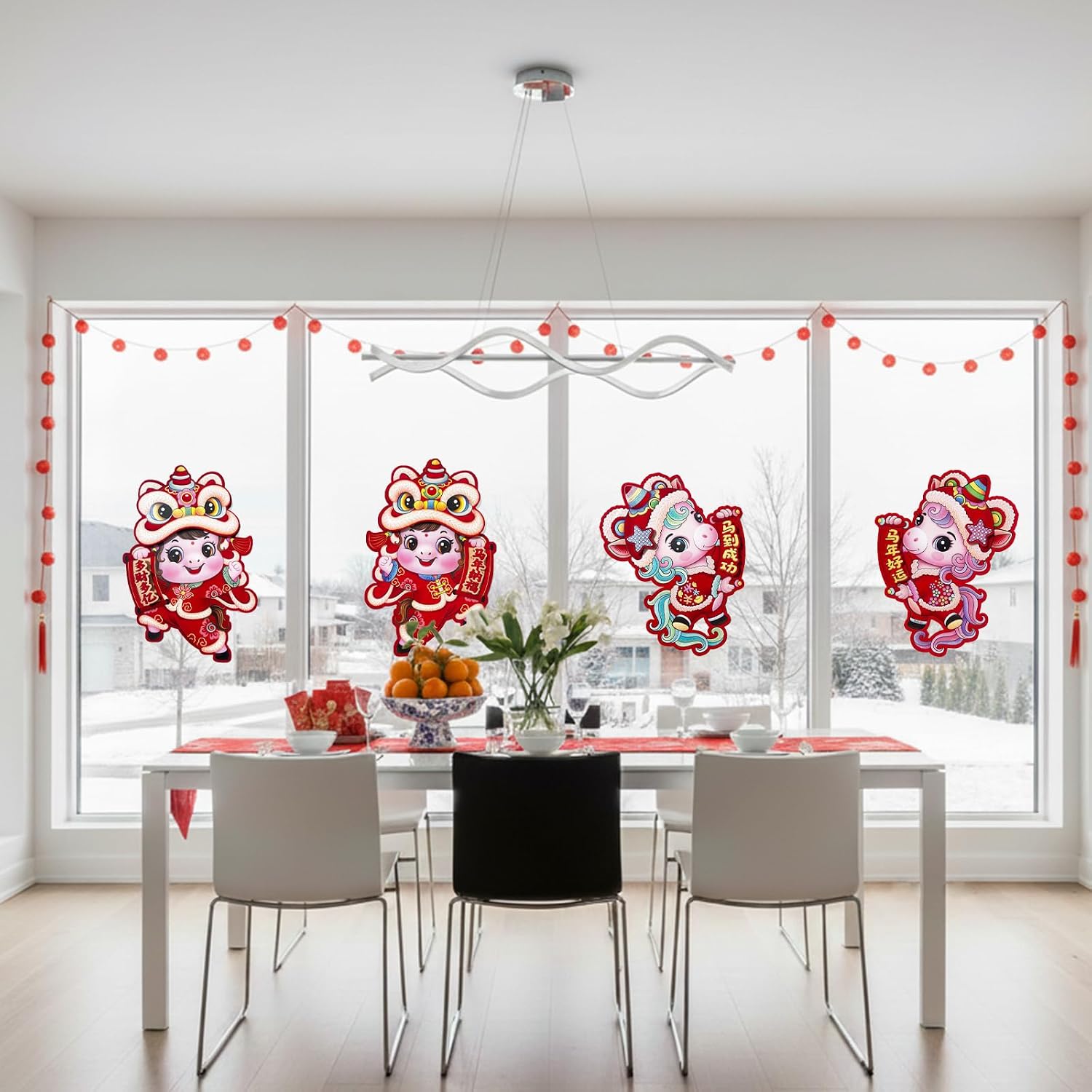 12PCS Chinese New Year Stickers 6 Pairs Large 3D Horse Wall Door Decor Lunar New Year Stickers of Horse Chinese New Year Decorations 2026 for Spring Festival Window Clings Home Decor